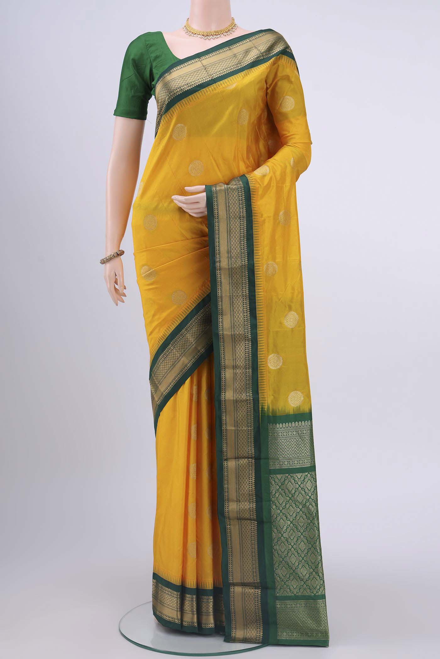 Yellow Blended Bangalore Silk Saree