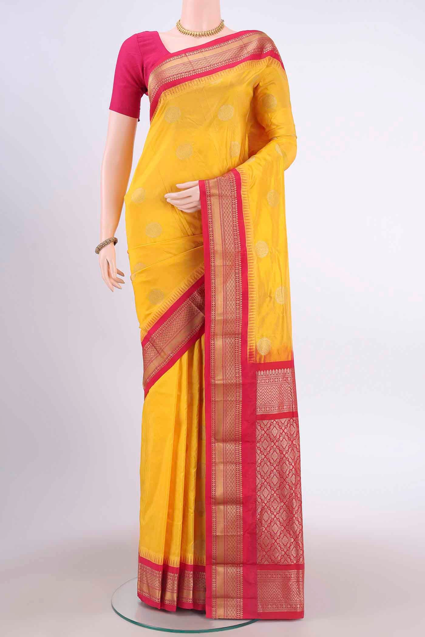 Yellow Blended Bangalore Silk Saree
