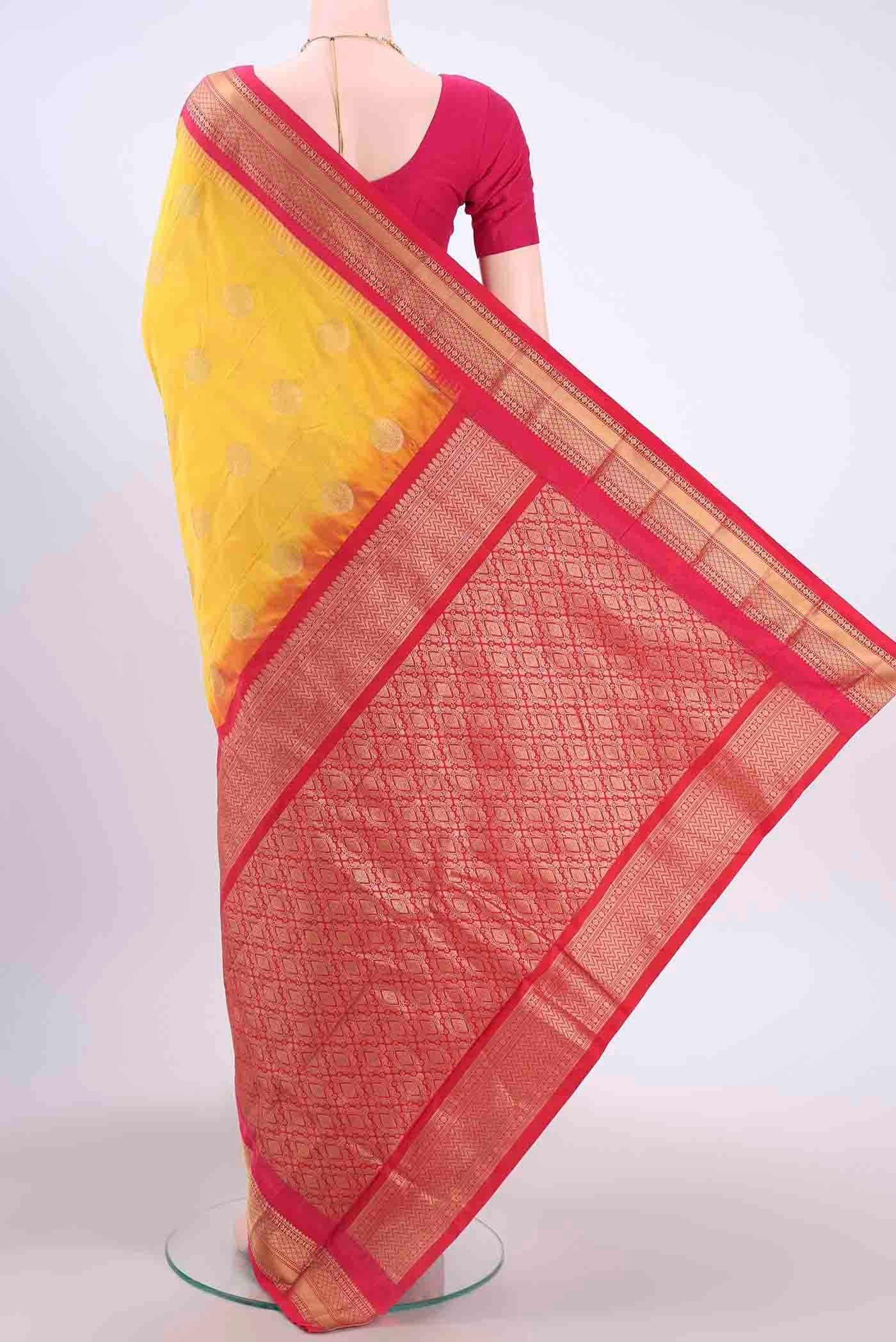Yellow Blended Bangalore Silk Saree - Image 3