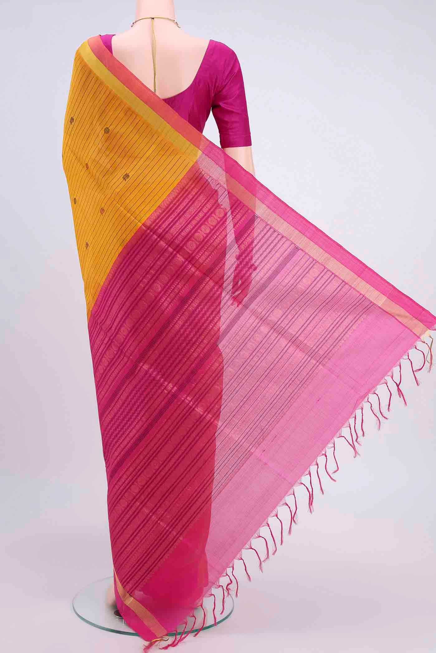 Off White Blended Coimbatore Silk Cotton Saree - Image 3