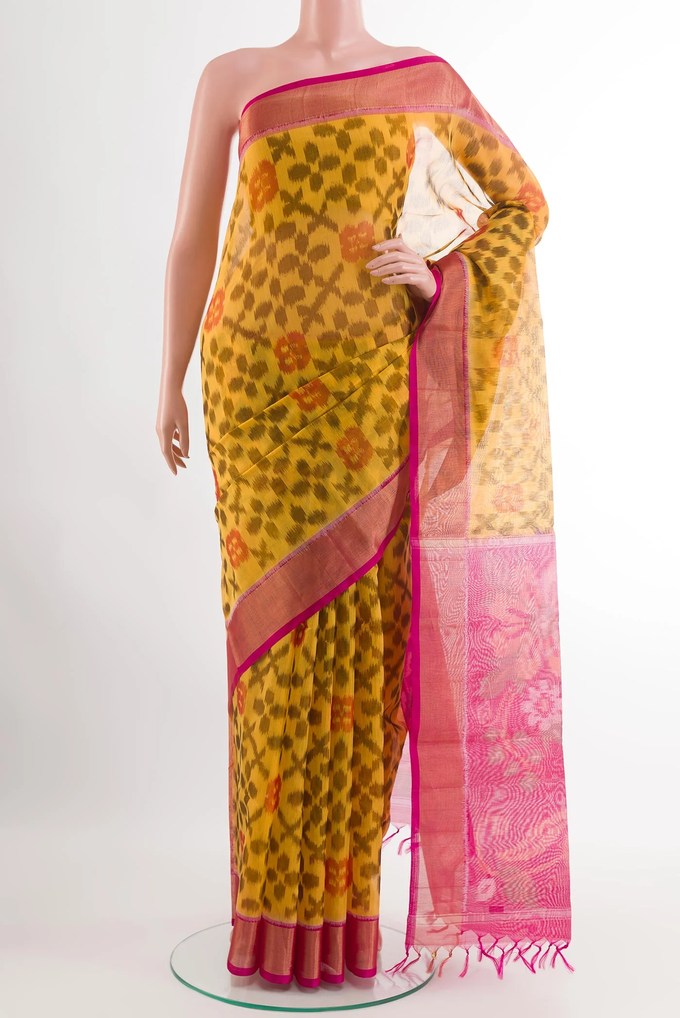 Yellow Blended Silk Cotton Saree
