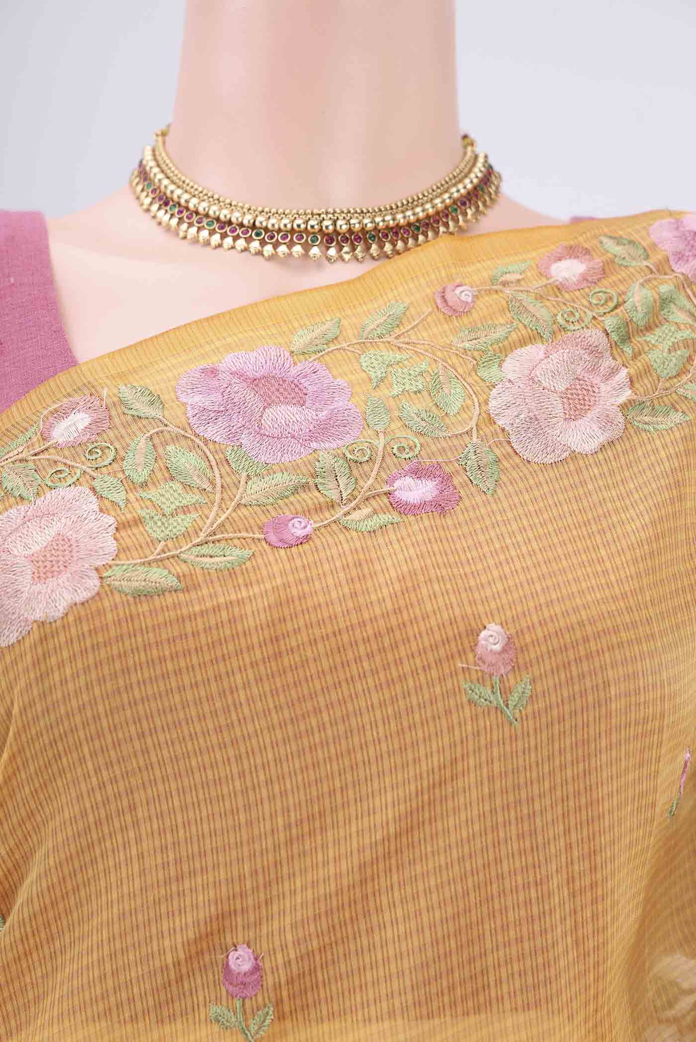 Yellow Blended Kota Cotton Saree - Image 2