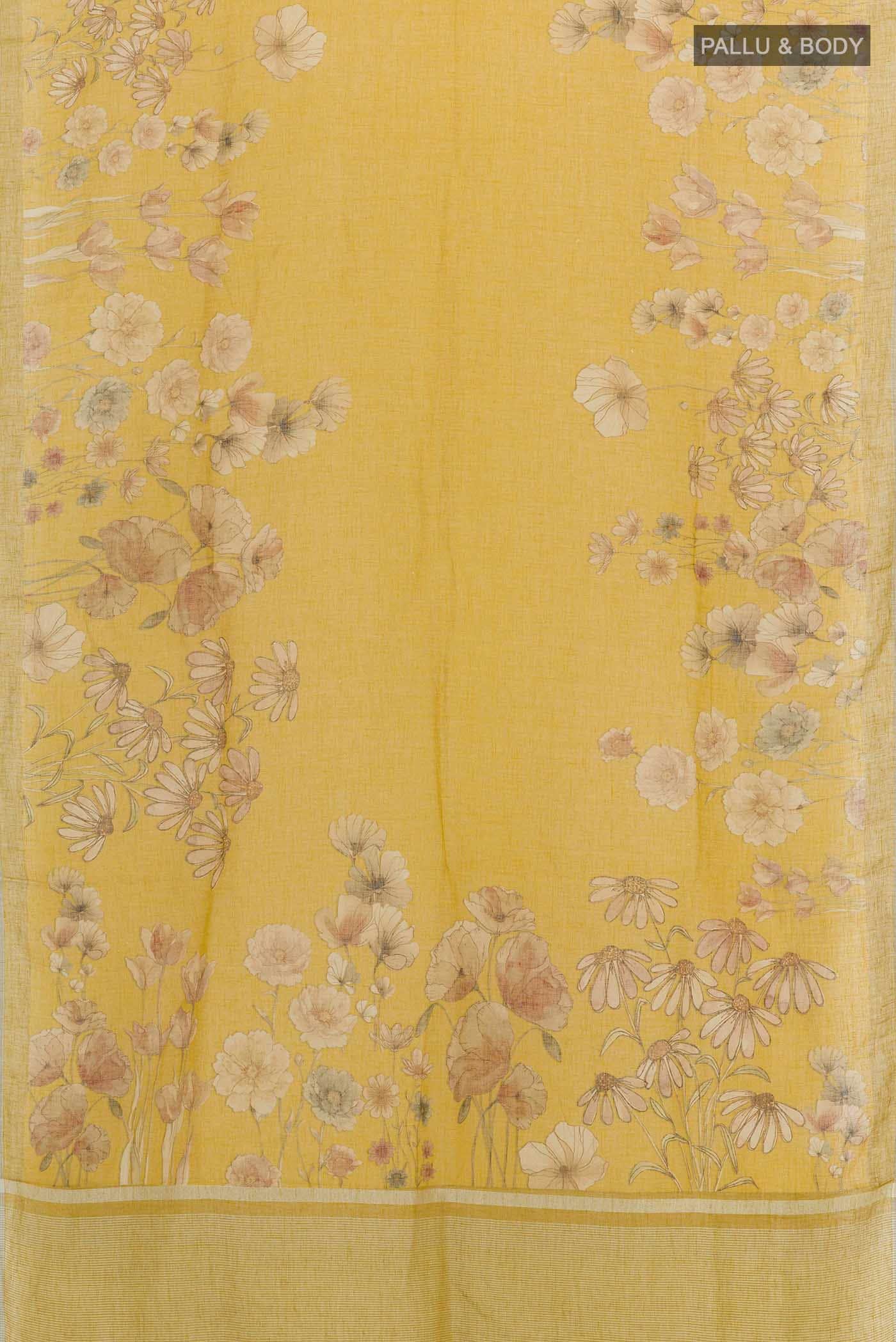 Yellow Blended Linen Cotton Saree - Image 2