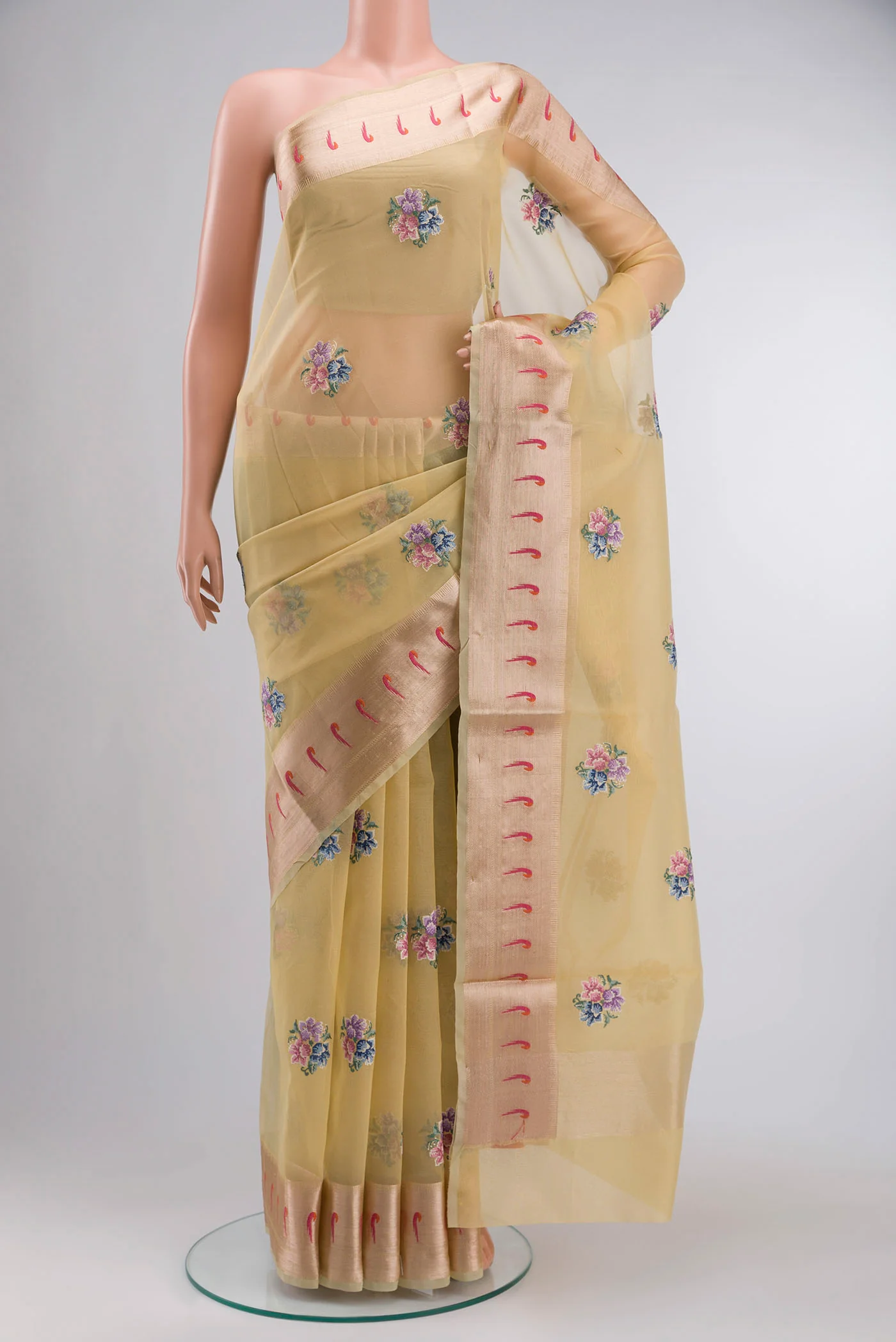 Yellow Blended Organza Silk Saree