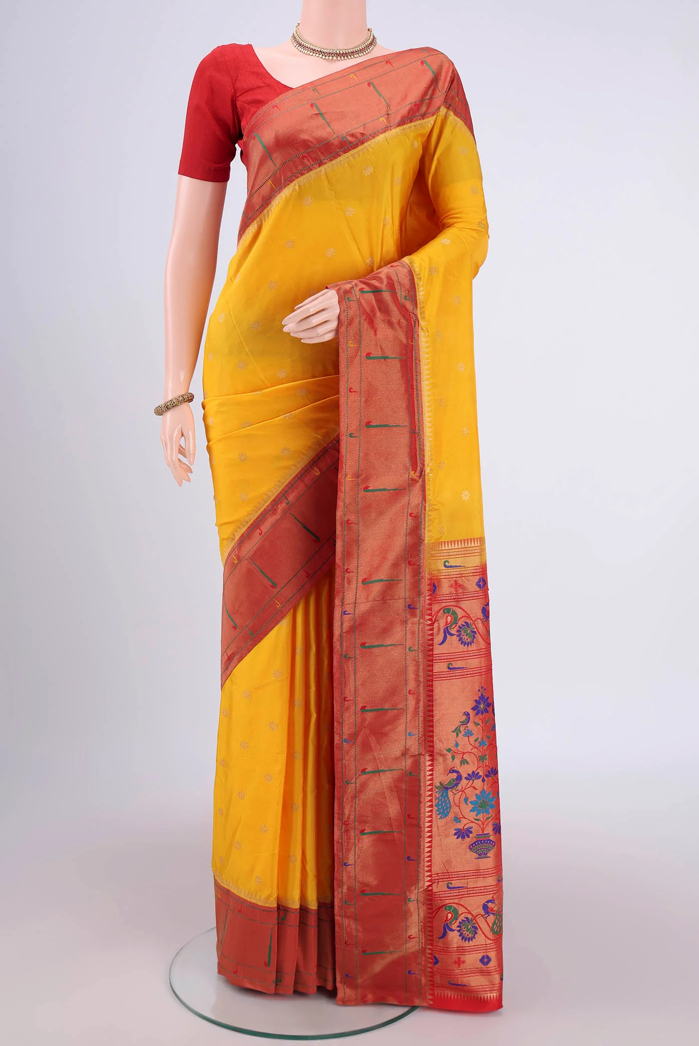 Yellow Blended Paithani Silk Saree