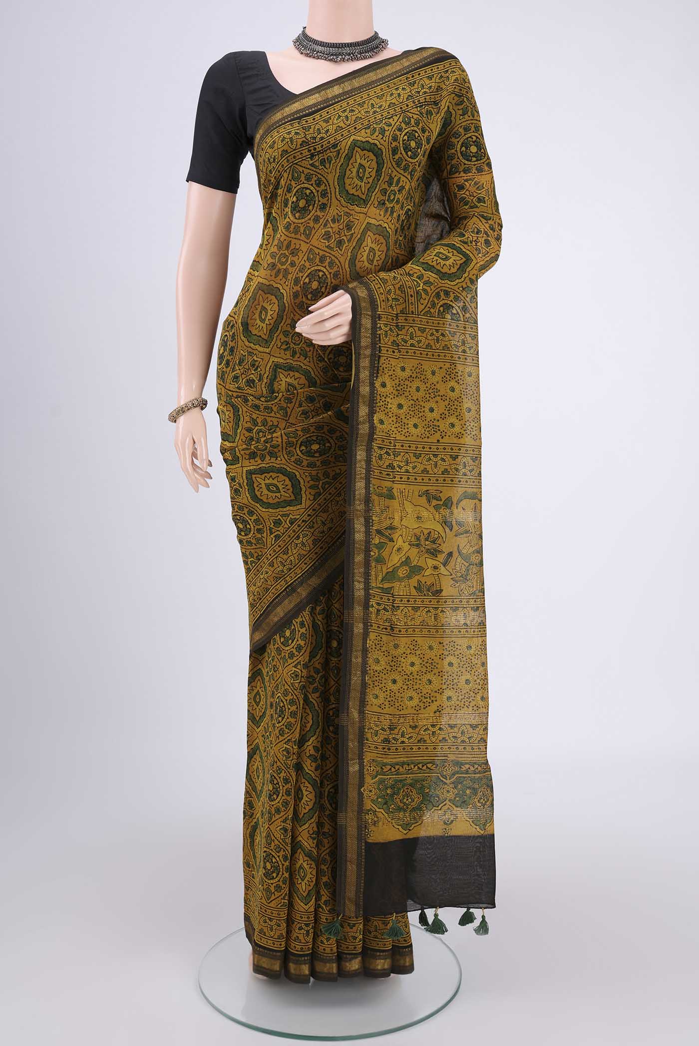 Mustard Chanderi Silk Cotton Saree