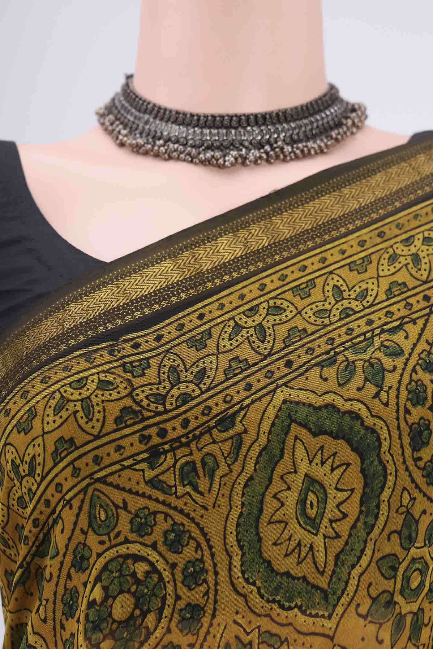 Mustard Chanderi Silk Cotton Saree - Image 2