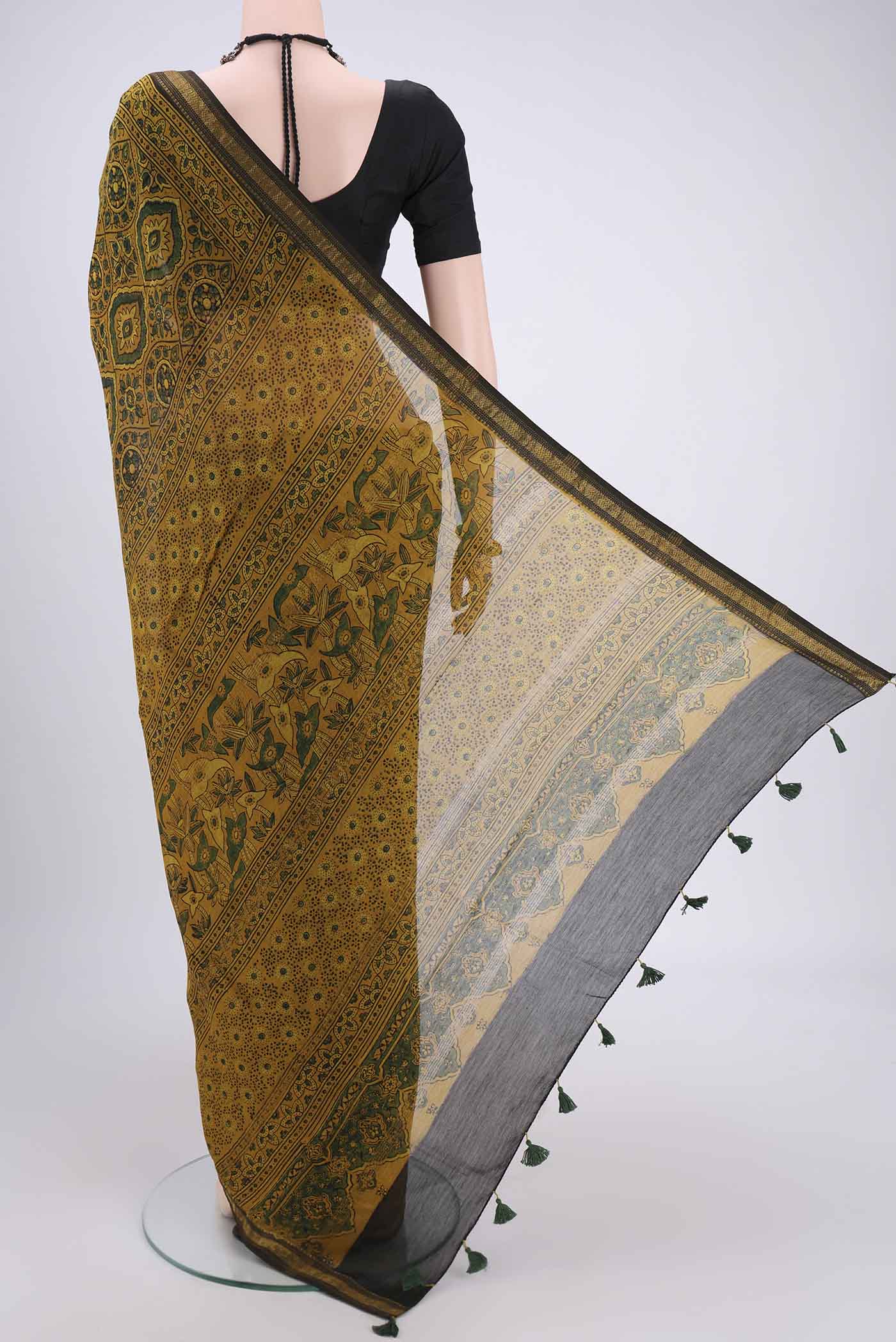 Mustard Chanderi Silk Cotton Saree - Image 3