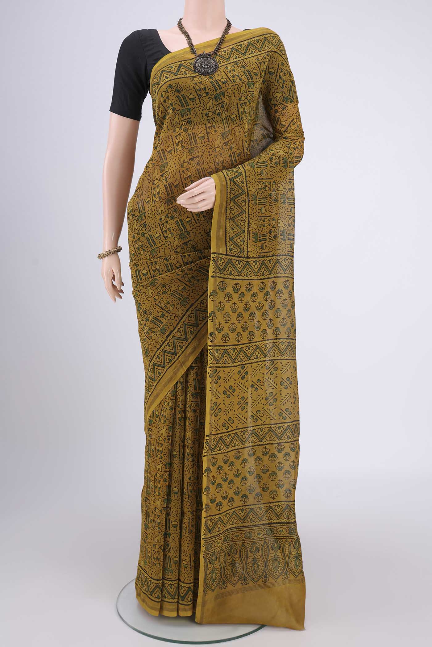 Mustard Chanderi Silk Cotton Saree