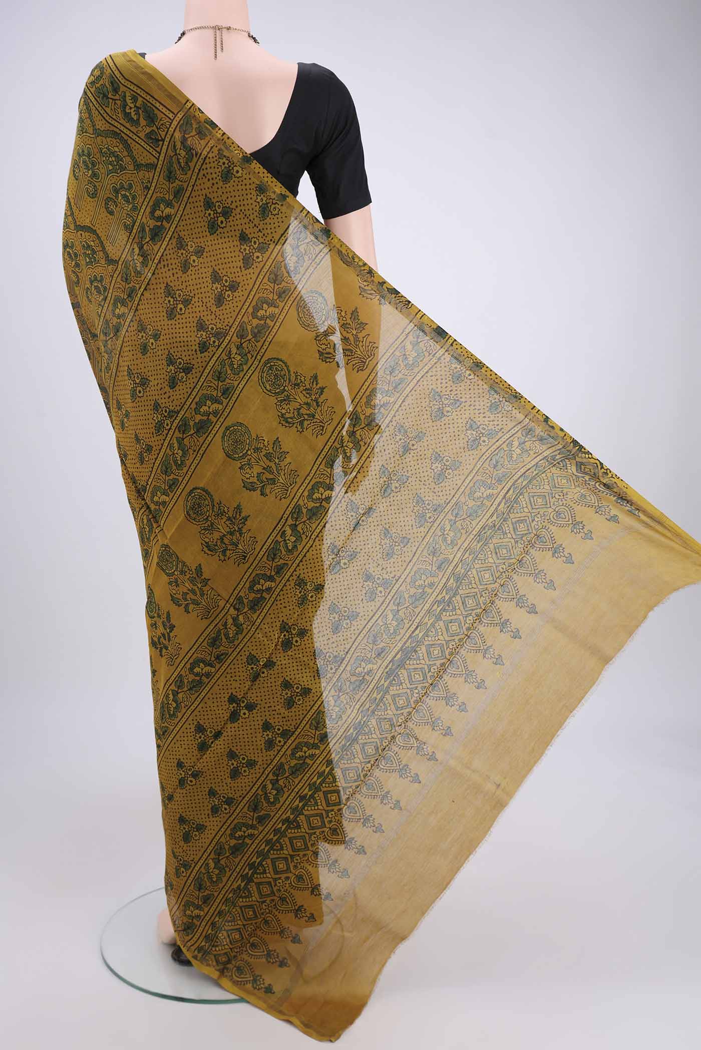 Yellow Chanderi Silk Cotton Saree - Image 3