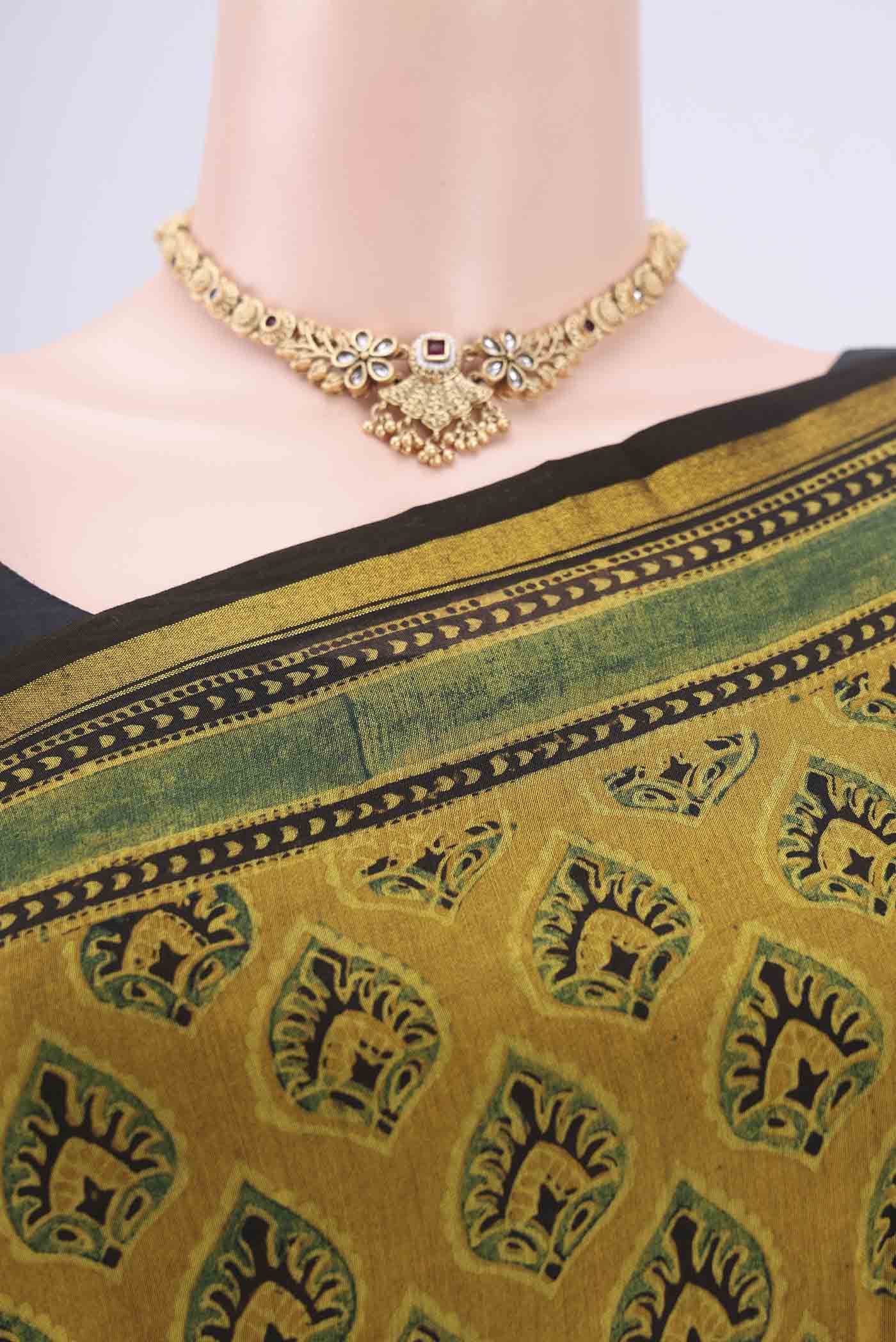 Mustard Chanderi Silk Cotton Saree - Image 2