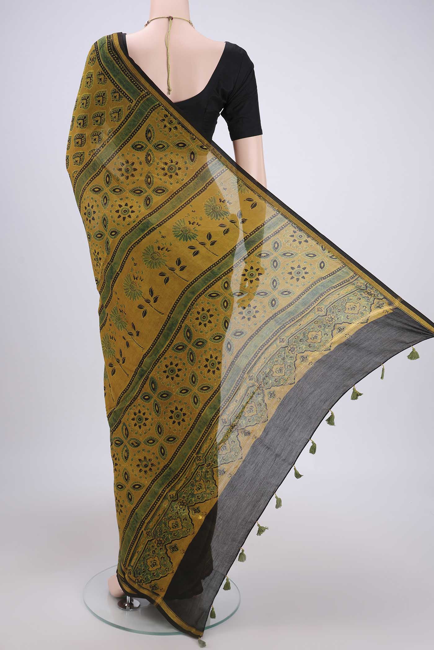 Mustard Chanderi Silk Cotton Saree - Image 3