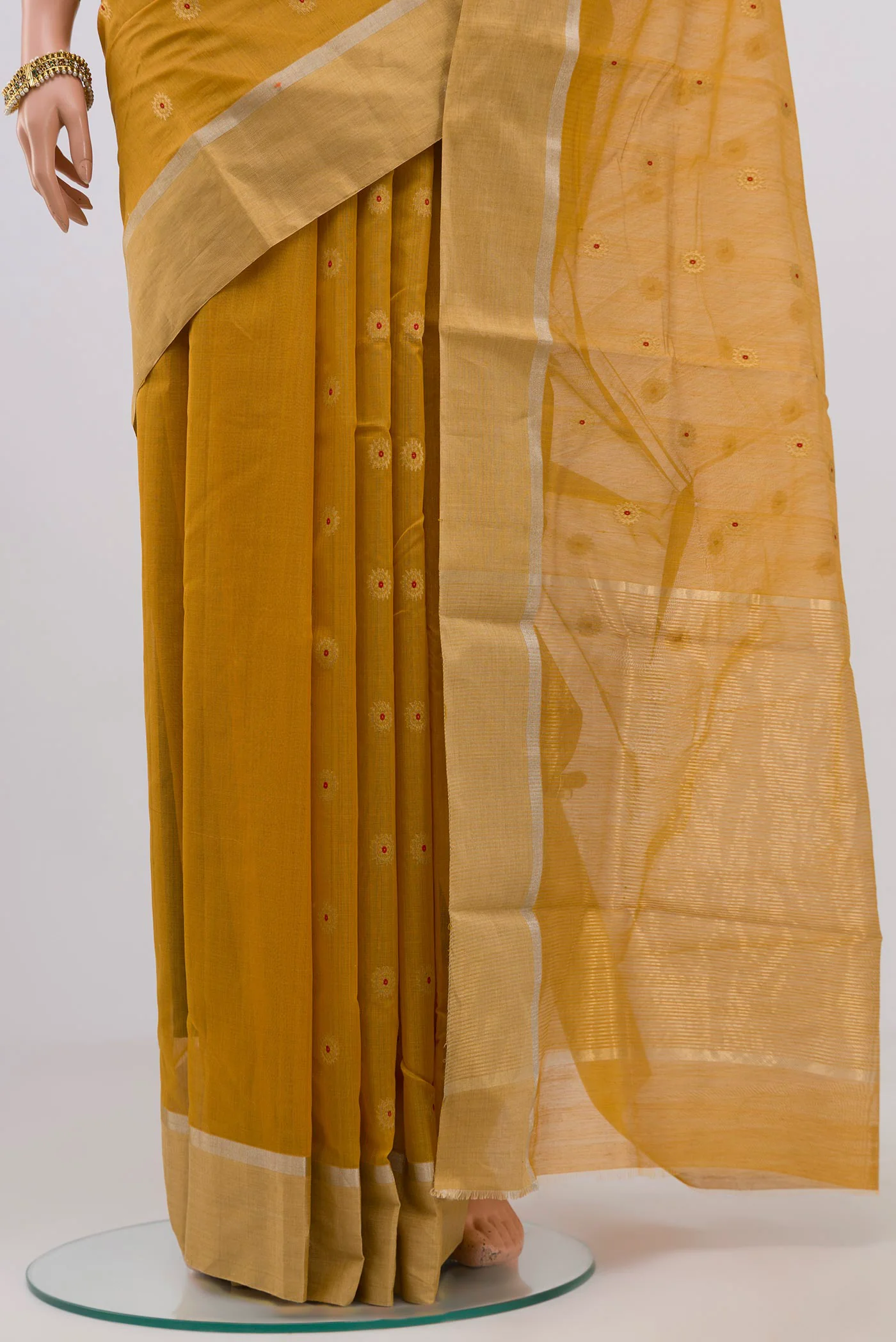 Yellow Chanderi Silk Cotton Saree - Image 3