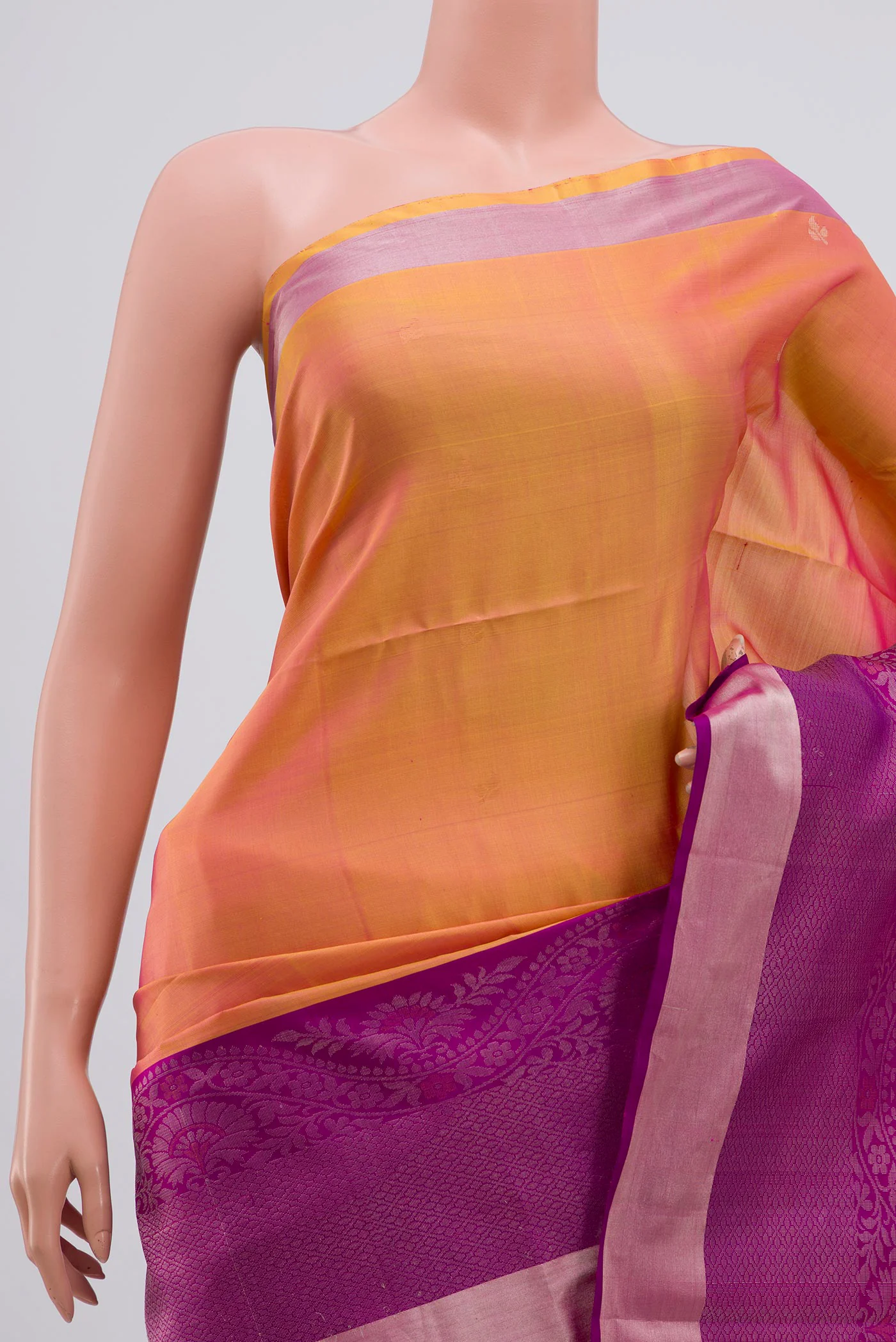 Pinkish Yellow Dual Tone Soft Silk Saree - Image 2