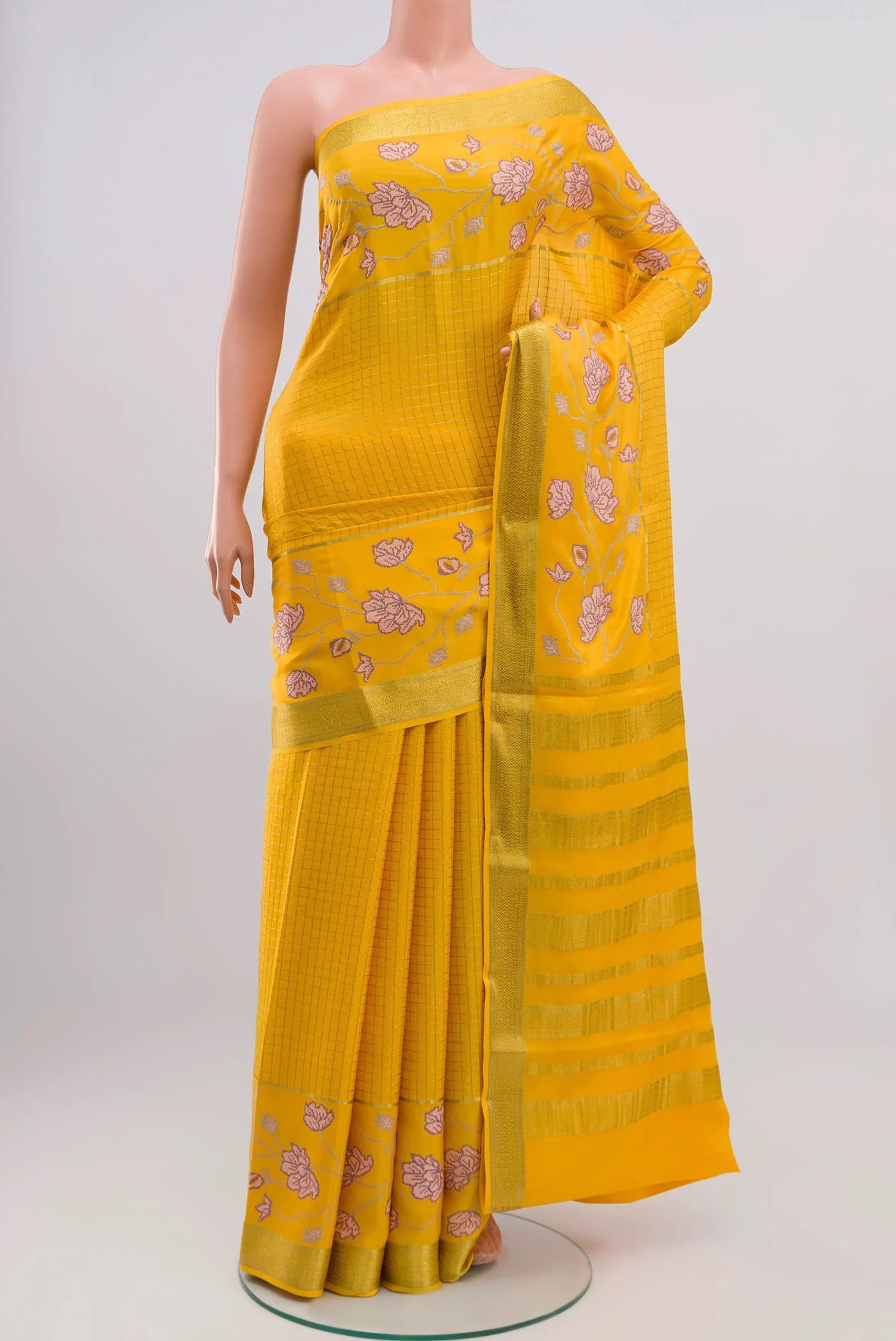 Yellow Mysore Crepe Saree