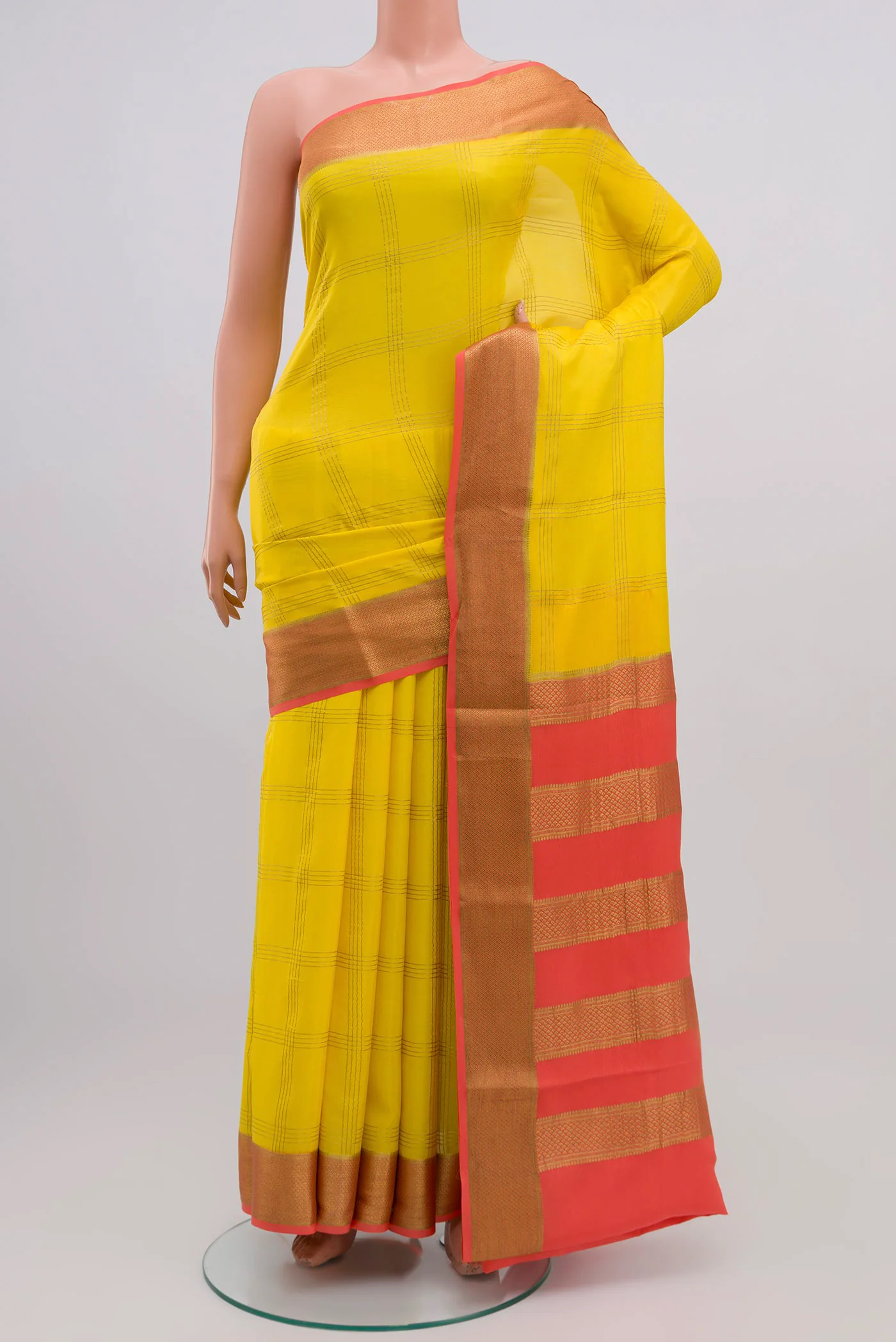Yellow Mysore Crepe Saree