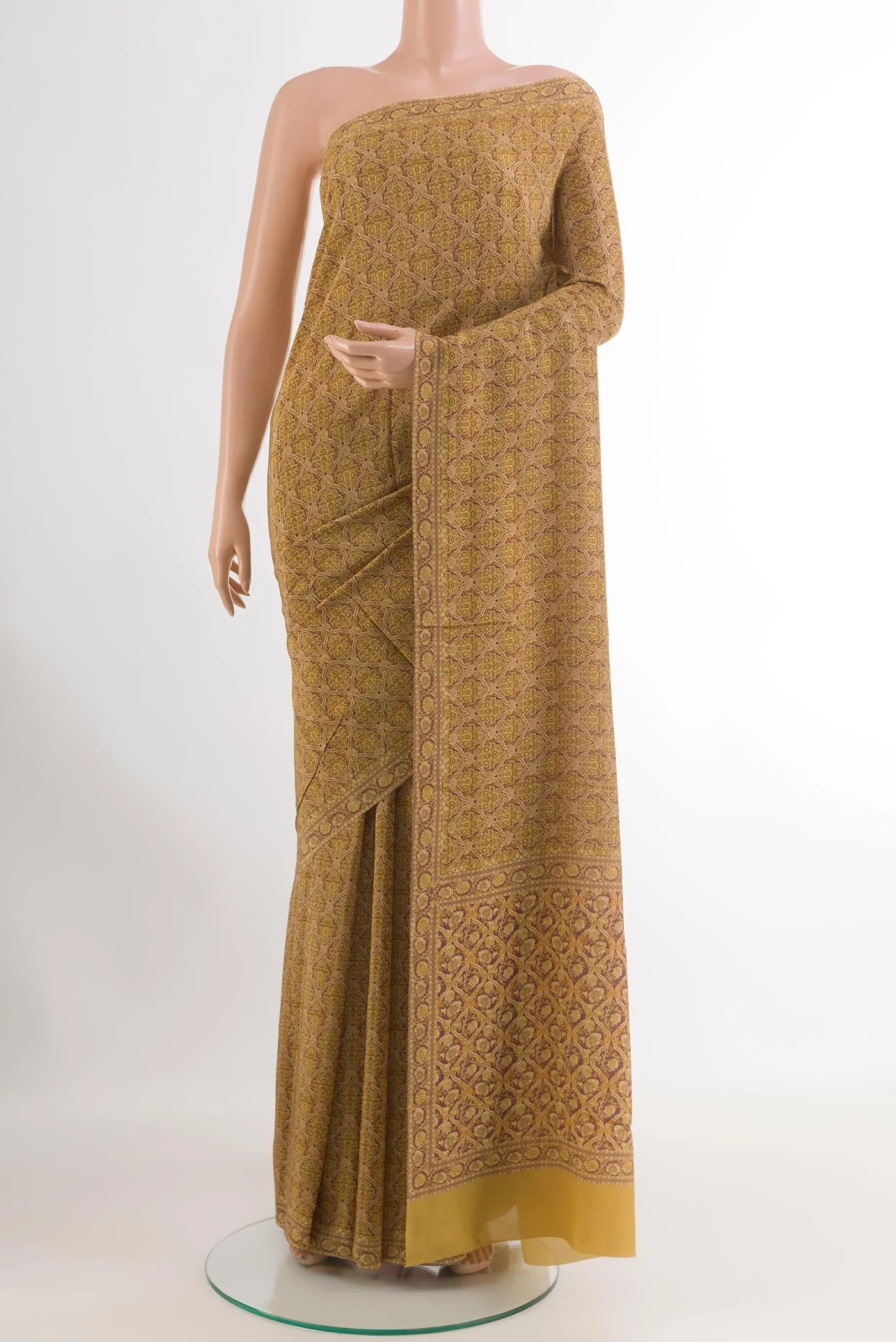 Mustard Mysore Crepe Saree