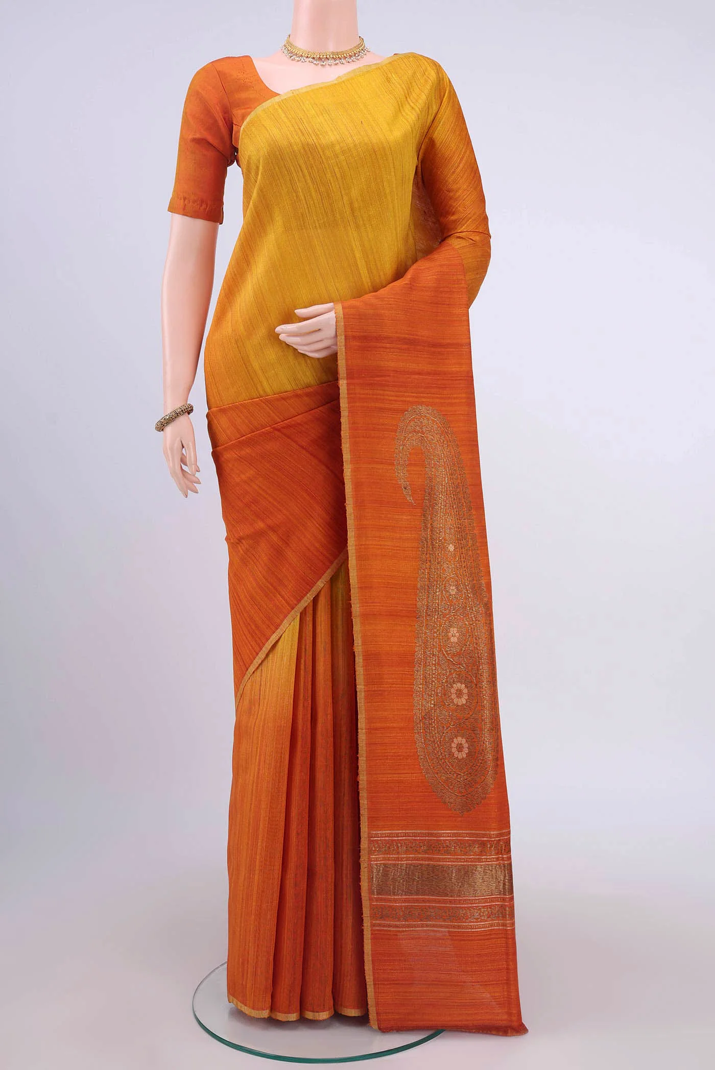 Yellow Dual Tone Banarasi Raw Silk Saree
