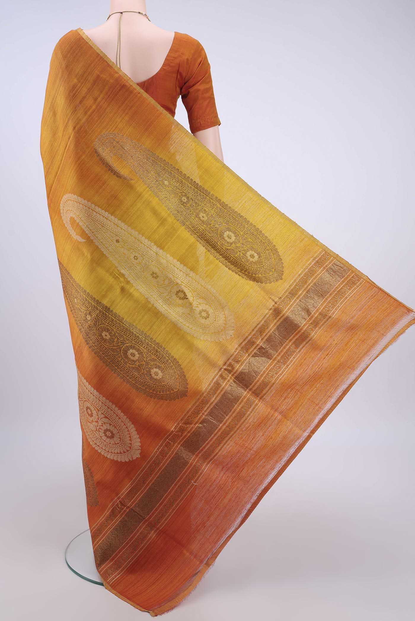 Yellow Dual Tone Banarasi Raw Silk Saree - Image 3