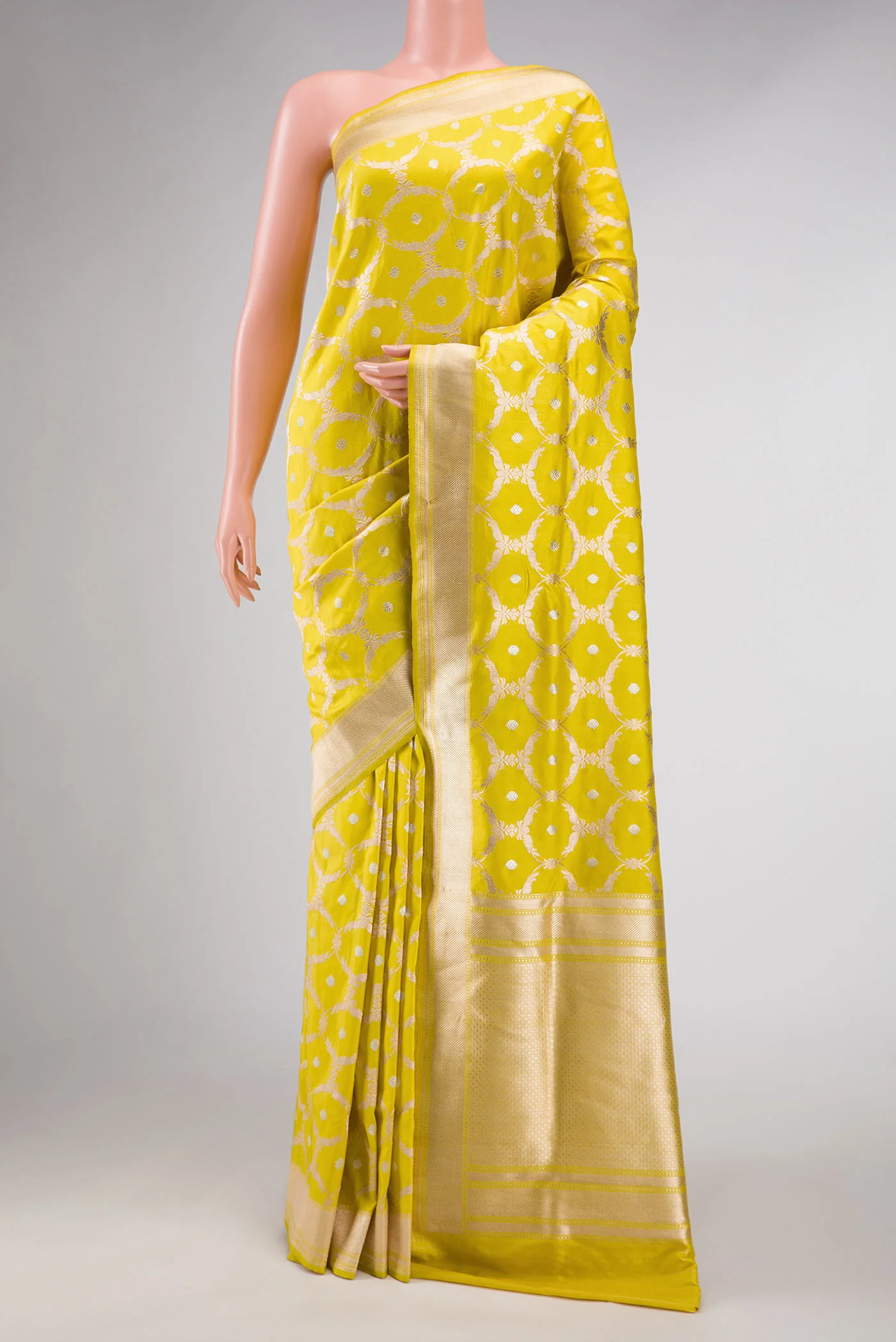 Yellow Dual Tone Banarasi Silk Saree