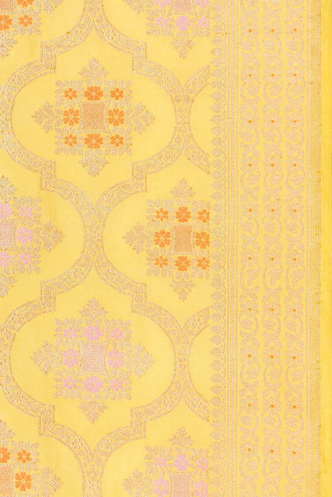 Pure Silk Pure Zari Yellow Dual Tone Banarasi Saree - Image 5