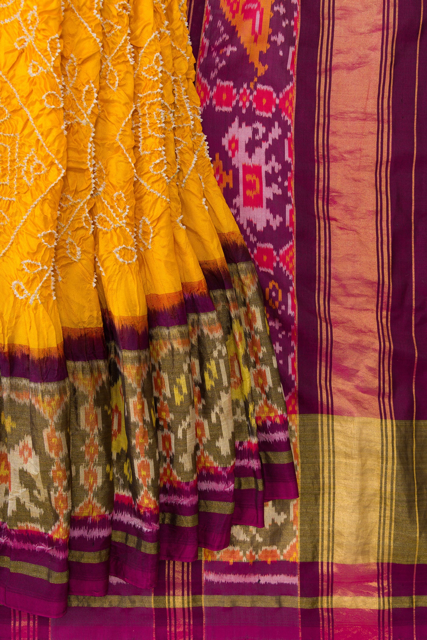 Yellow Bandhani Silk Saree - Image 4