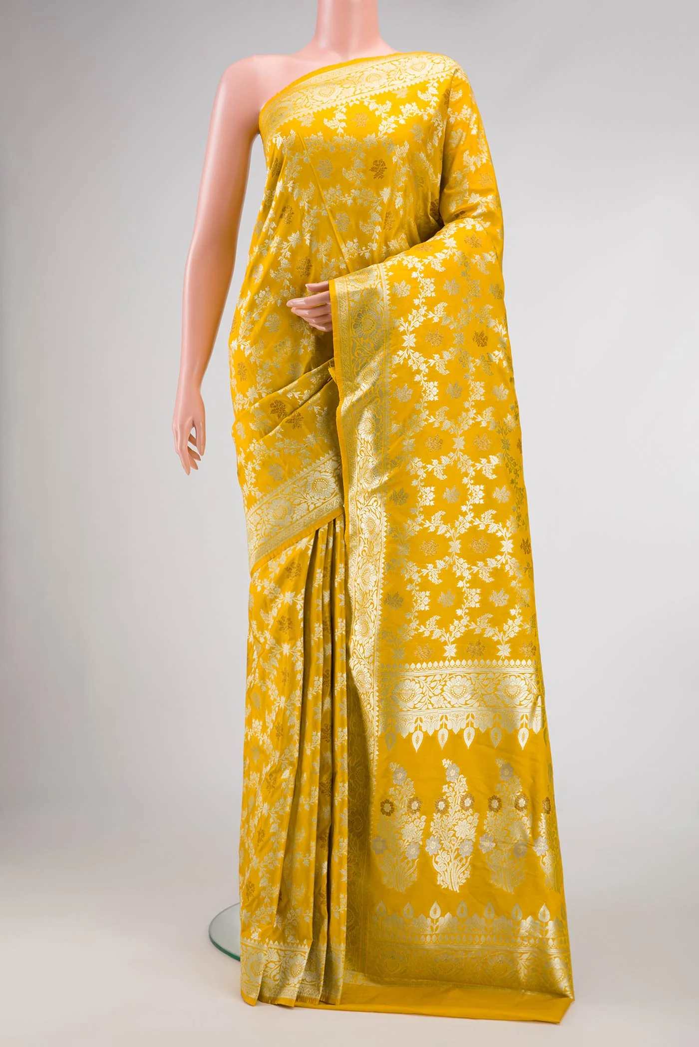 Yellow Blended Banarasi Silk Saree
