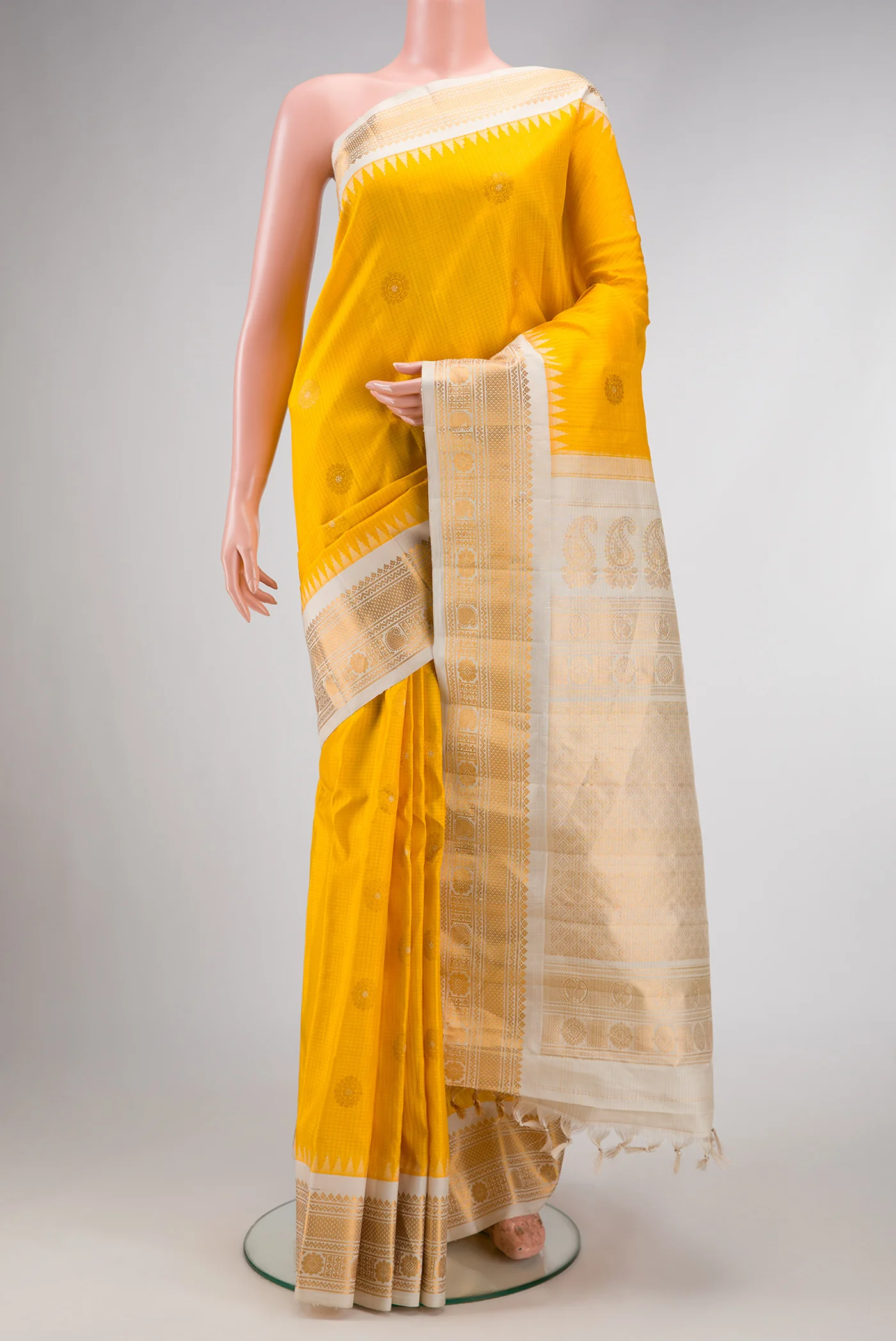 Yellow Gadwal Silk Saree