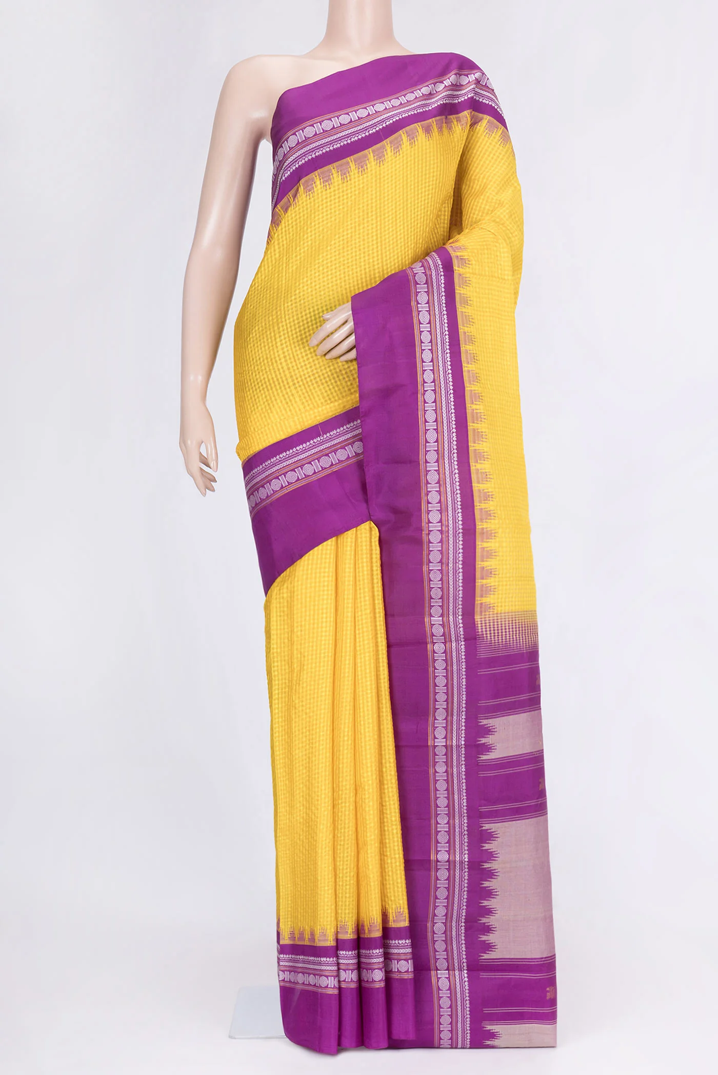 Yellow Gadwal Silk Saree