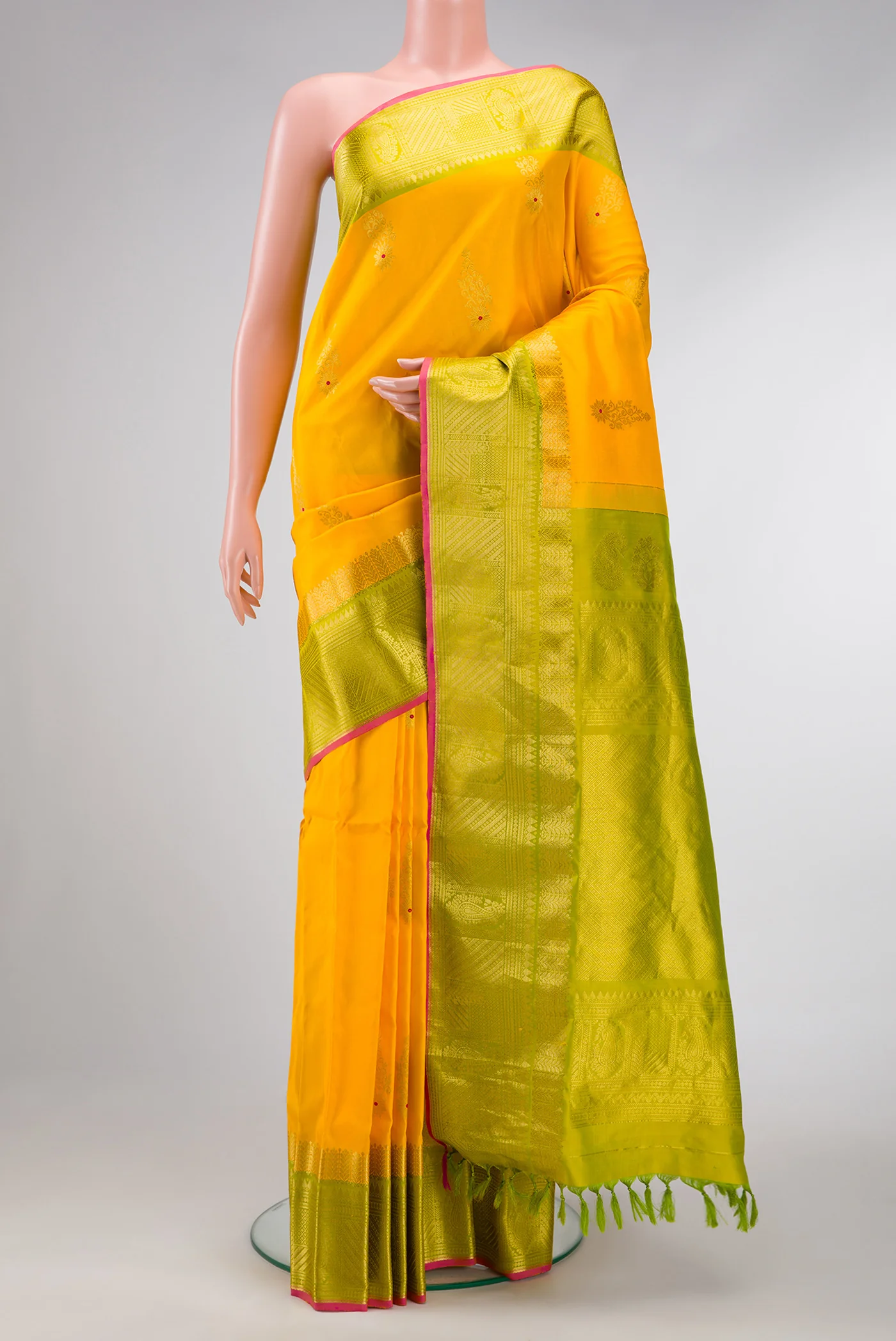 Yellow Gadwal Silk Saree
