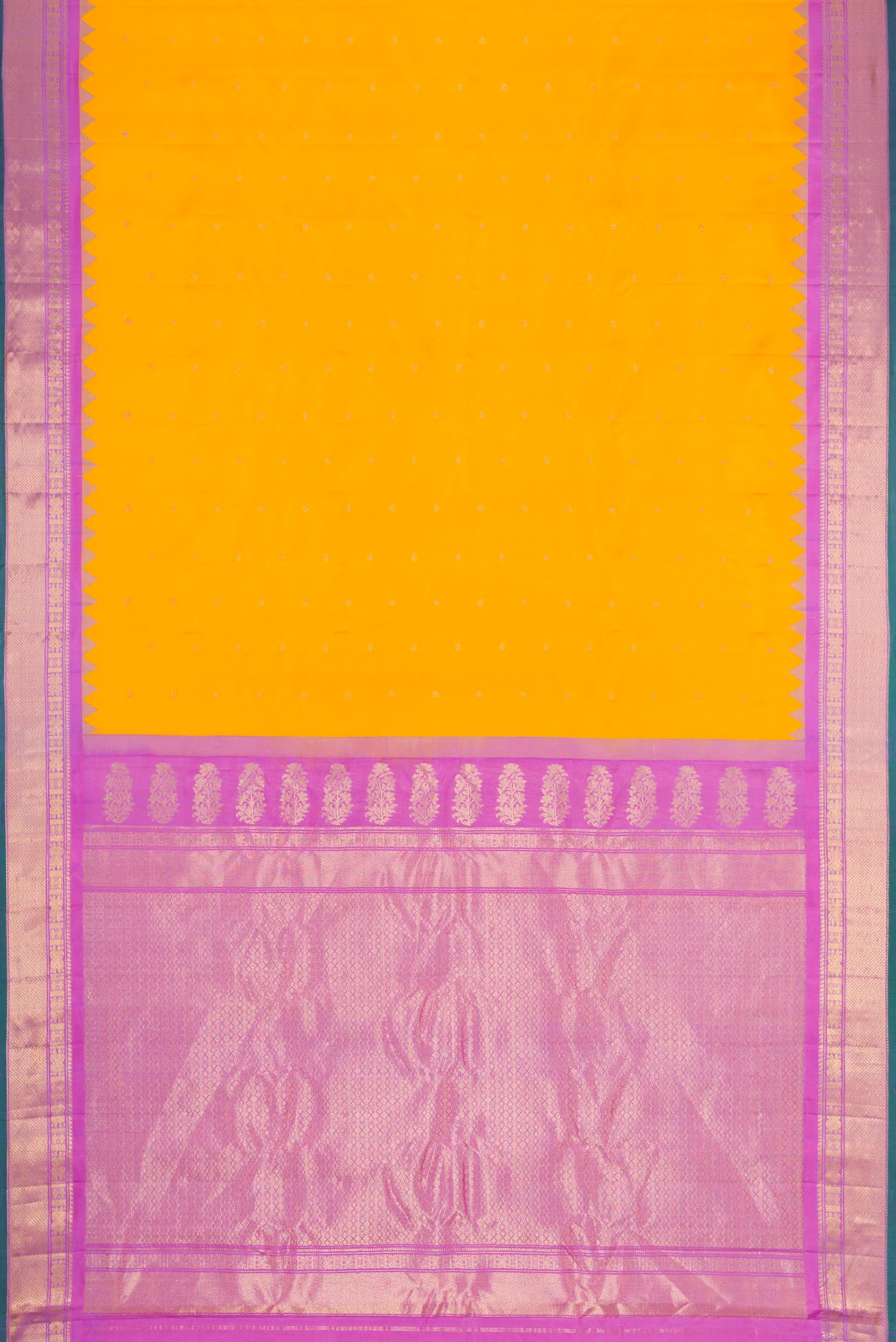 Yellow Gadwal Silk Saree - Image 6