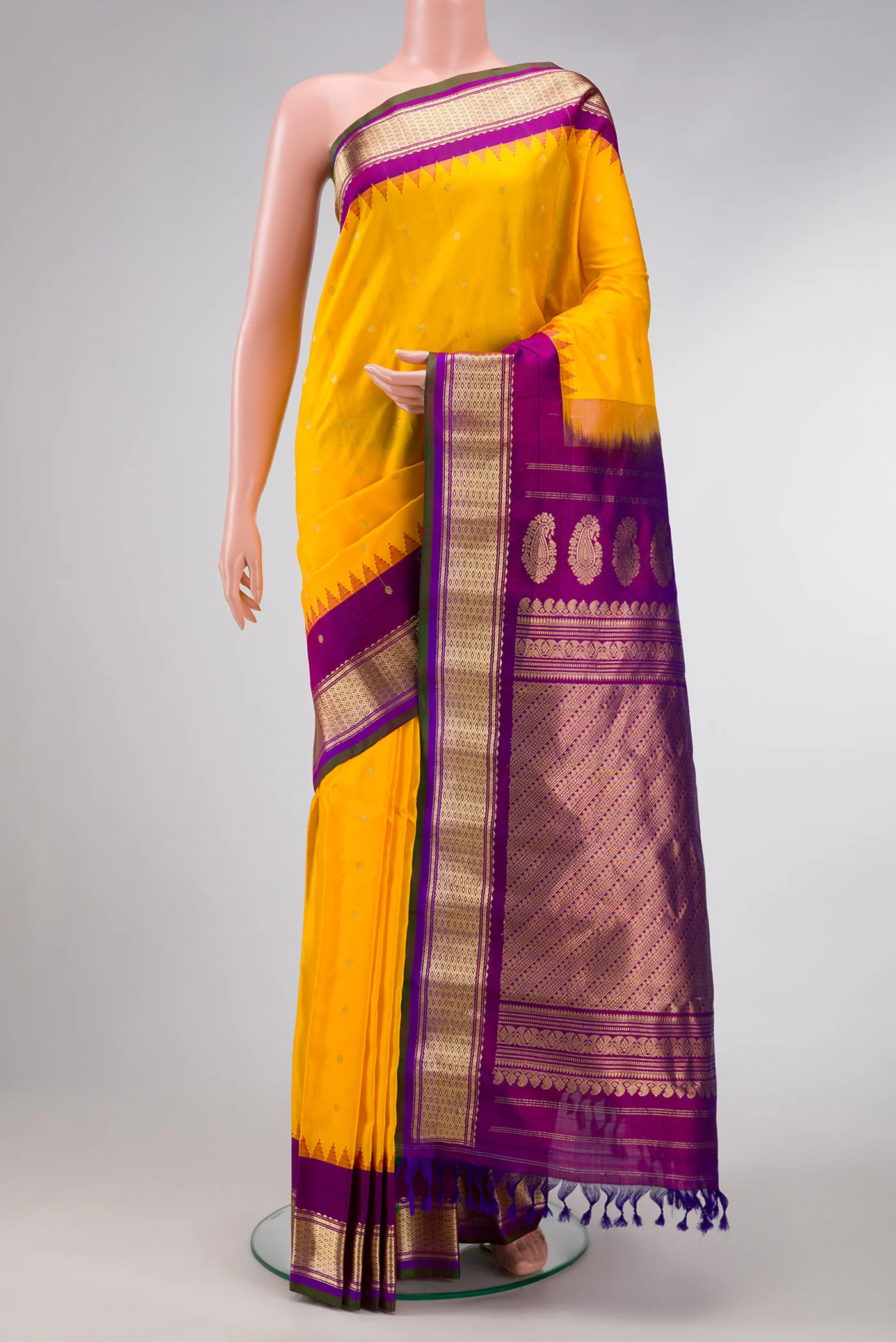 Yellow Gadwal Silk Saree