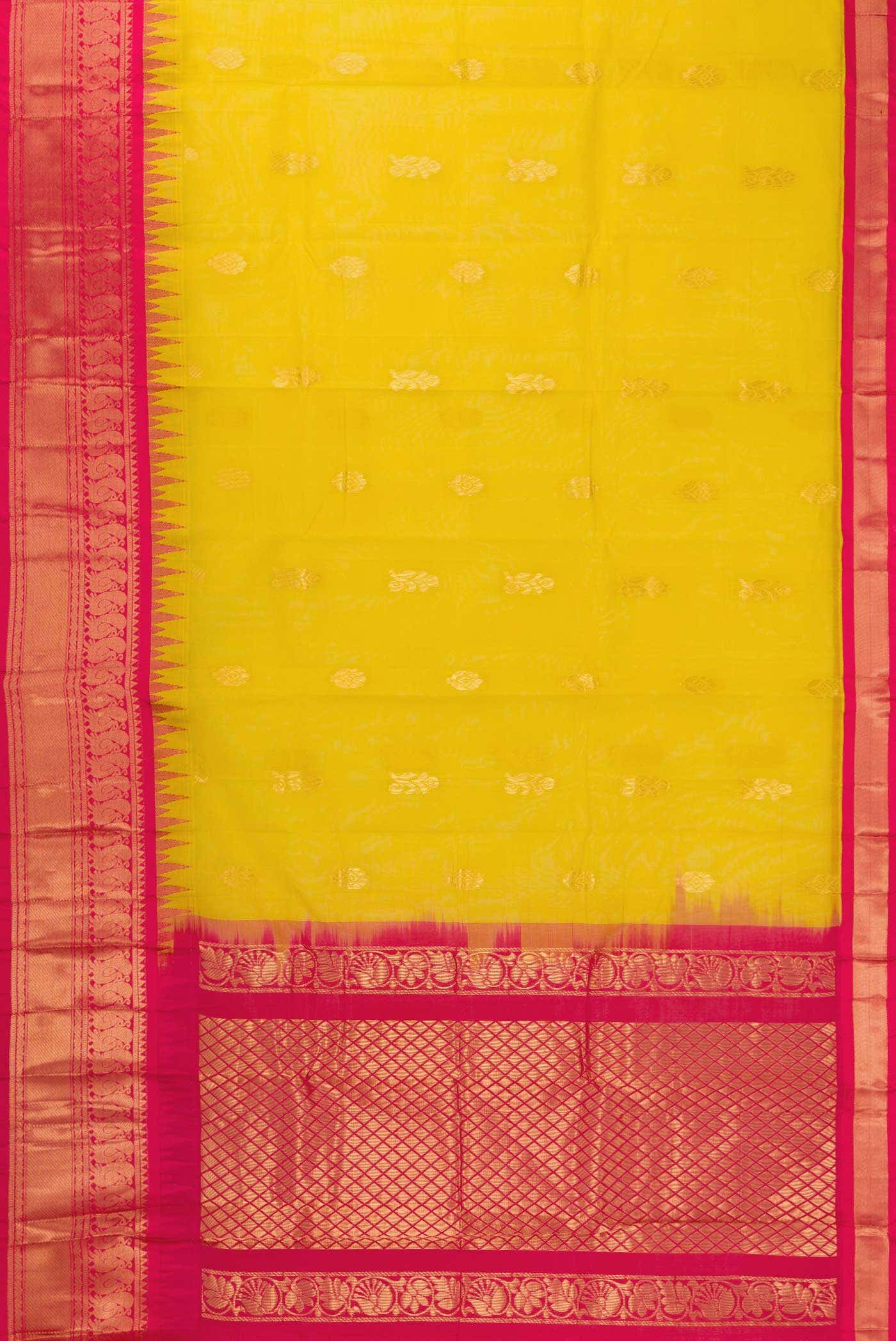 Yellow Dual Tone Gadwal Silk Saree - Image 2