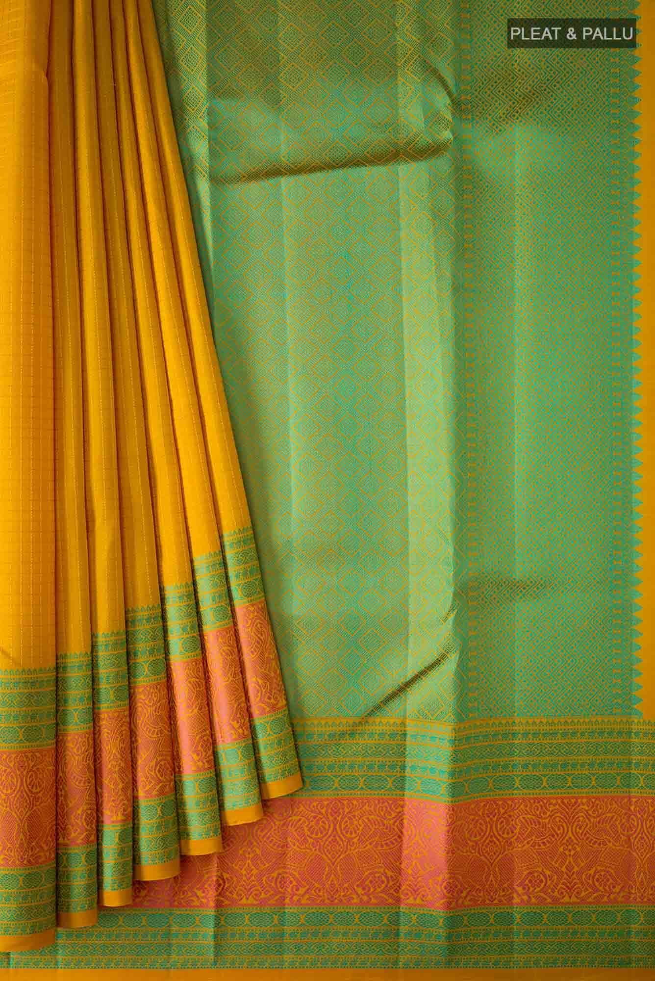 Yellow Dual Tone Kanchipuram Silk Saree - Image 2