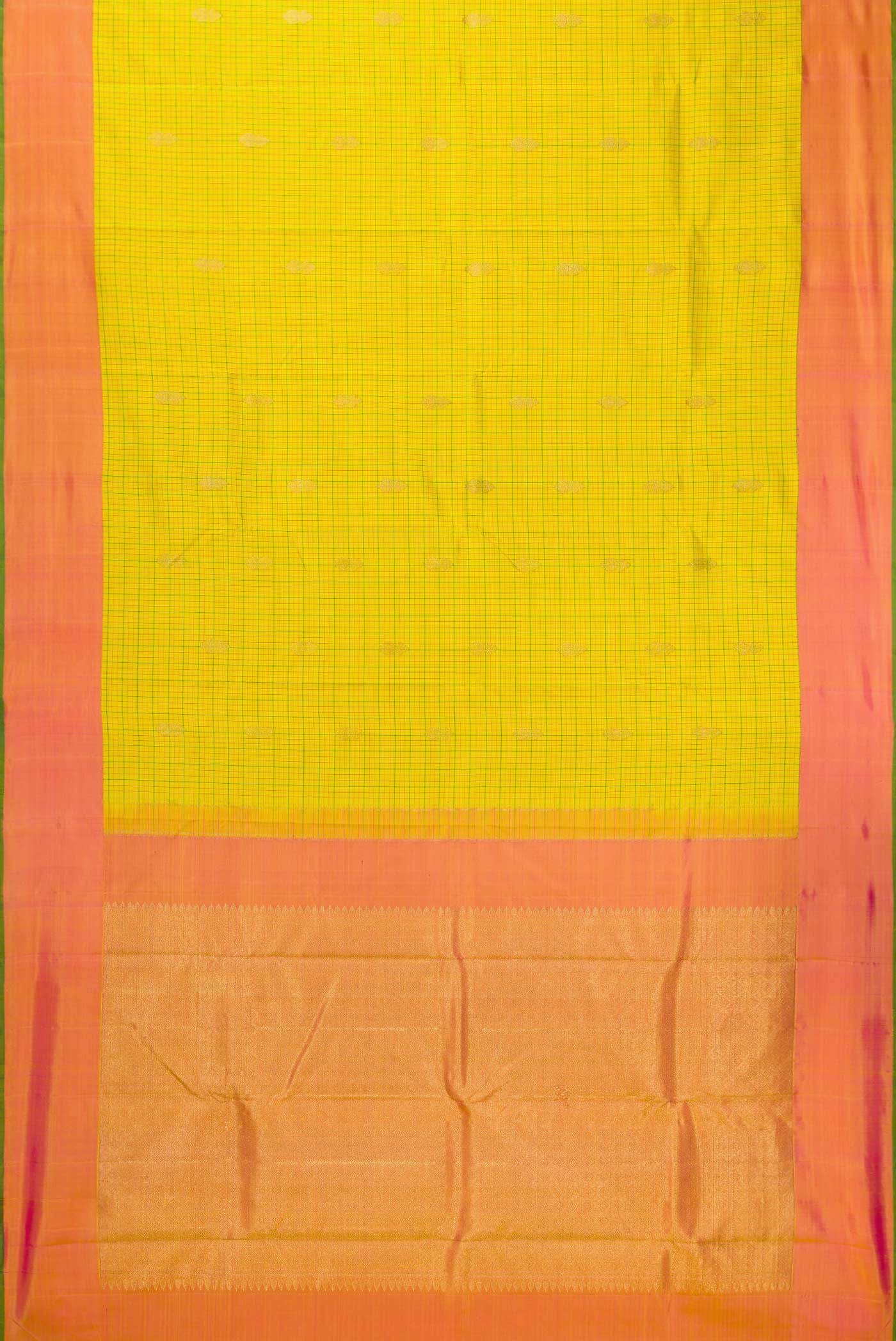 Pure Silk Pure Zari Yellow Dual Tone Kanjivaram Saree - Image 4