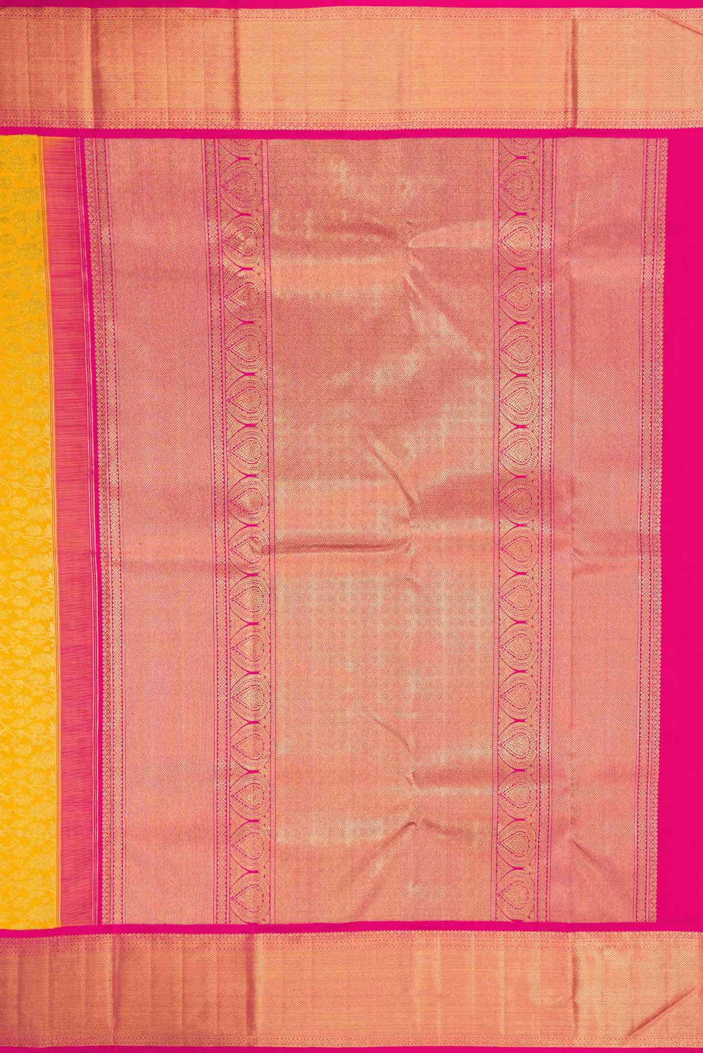 Pure Silk Pure Zari Yellow Dual Tone Kanjivaram Saree - Image 5