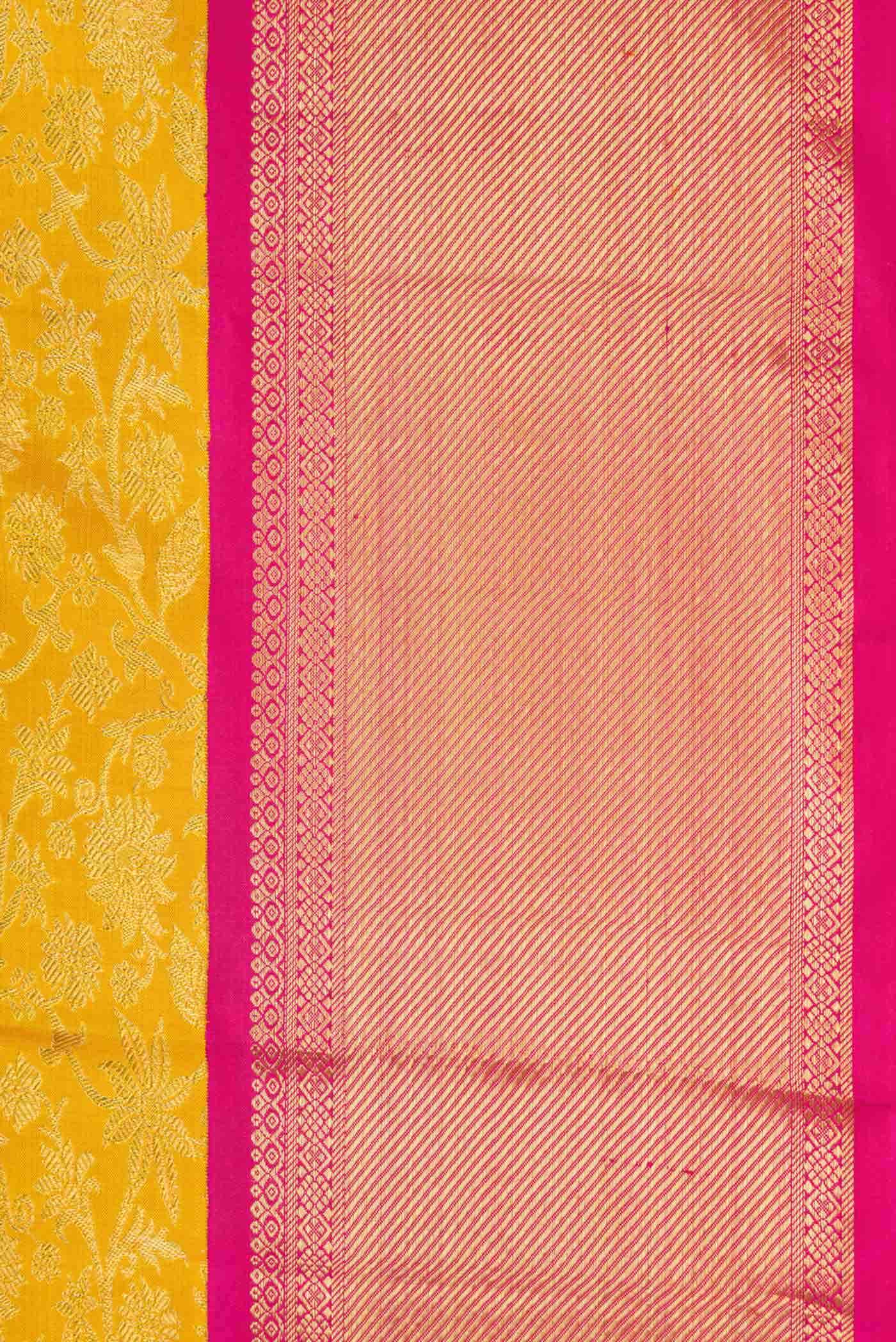 Pure Silk Pure Zari Yellow Dual Tone Kanjivaram Saree - Image 6