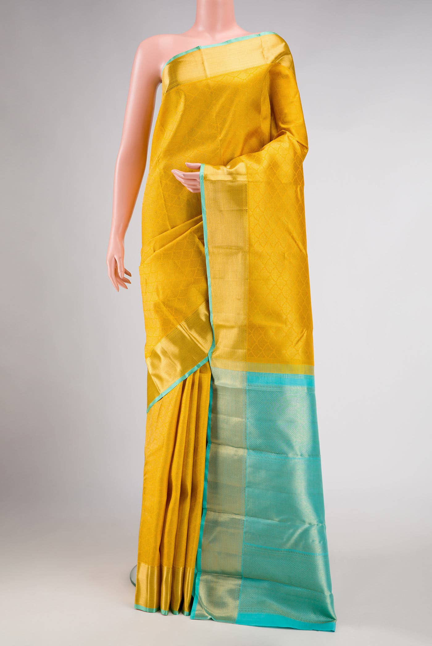 Pure Silk Pure Zari Yellow Dual Tone Kanjivaram Saree