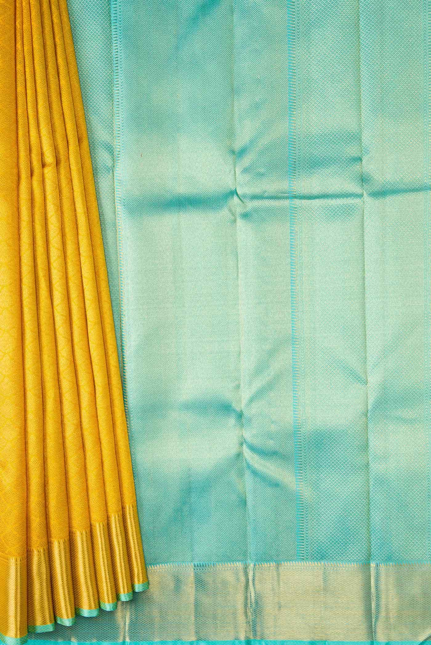 Pure Silk Pure Zari Yellow Dual Tone Kanjivaram Saree - Image 2