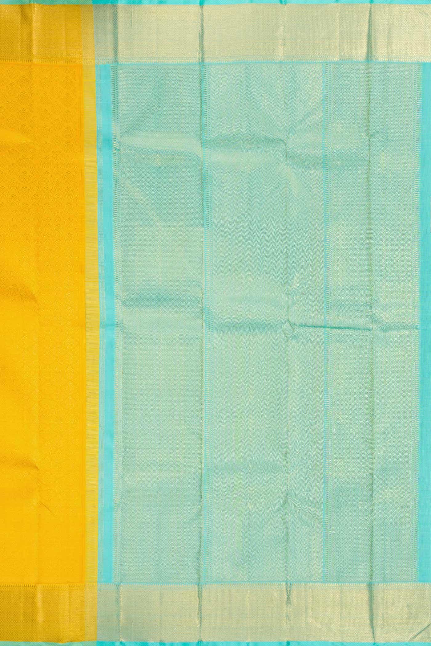 Pure Silk Pure Zari Yellow Dual Tone Kanjivaram Saree - Image 5
