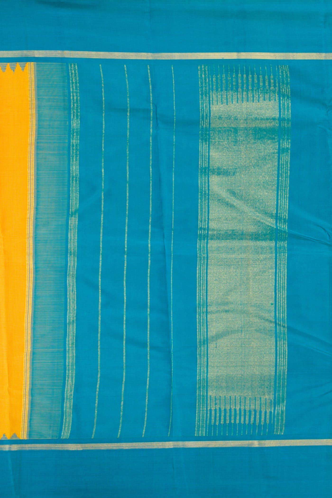 Pure Silk Pure Zari Yellow Dual Tone Kanjivaram Saree - Image 5