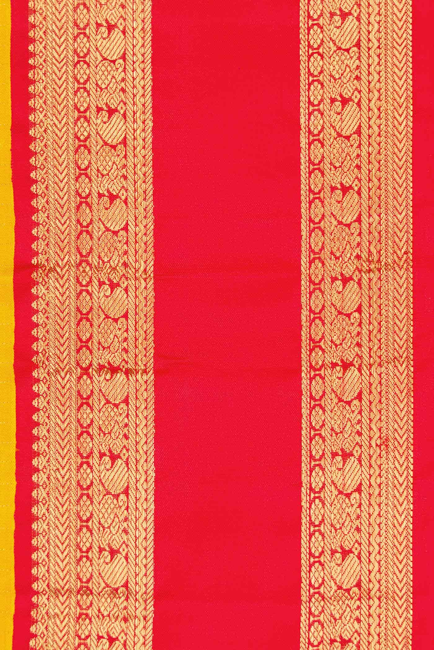 Pure Silk Pure Zari Yellow Dual Tone Kanchipuram Saree - Image 6