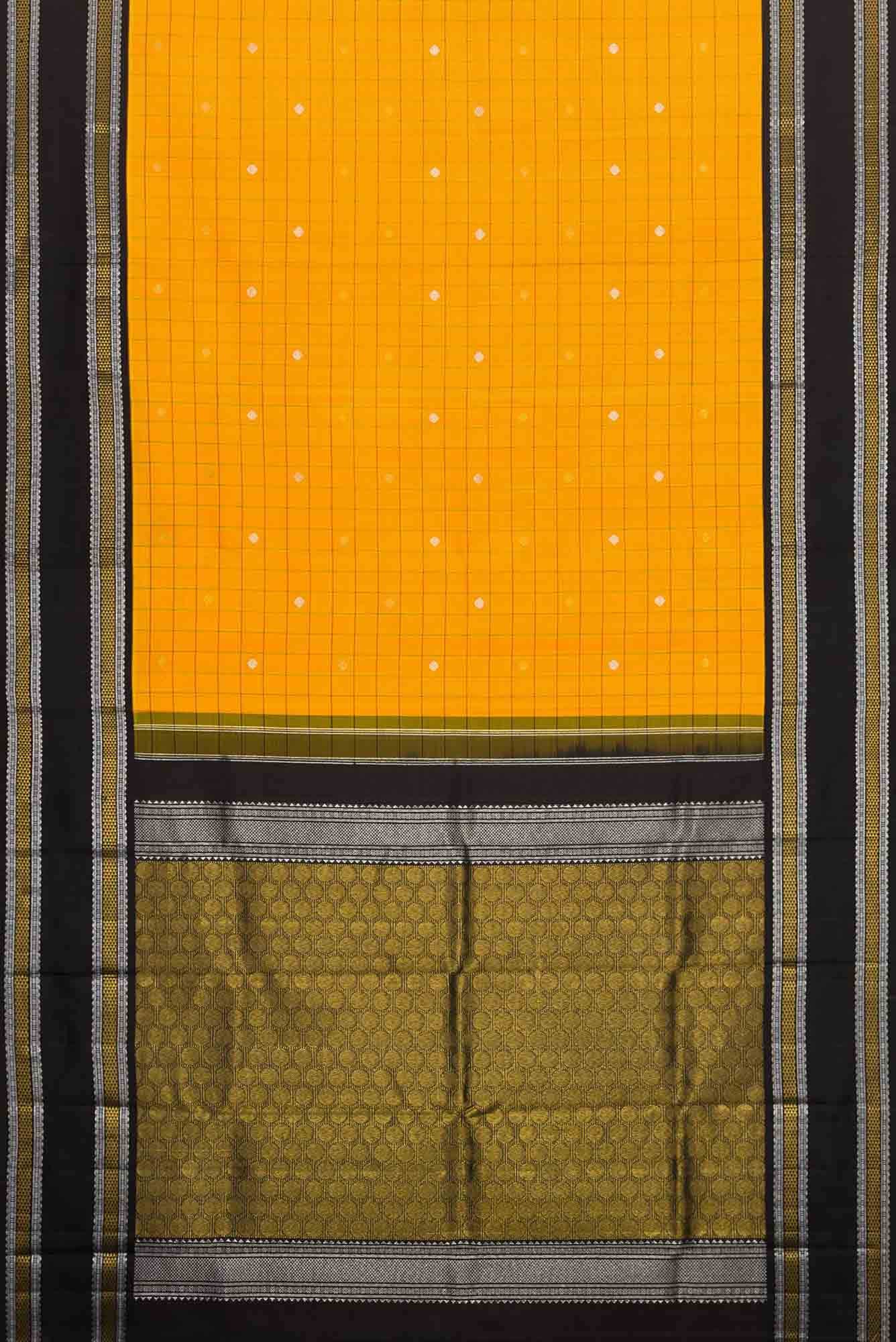 Pure Silk Pure Zari Yellow Dual Tone Kanjivaram Saree - Image 4