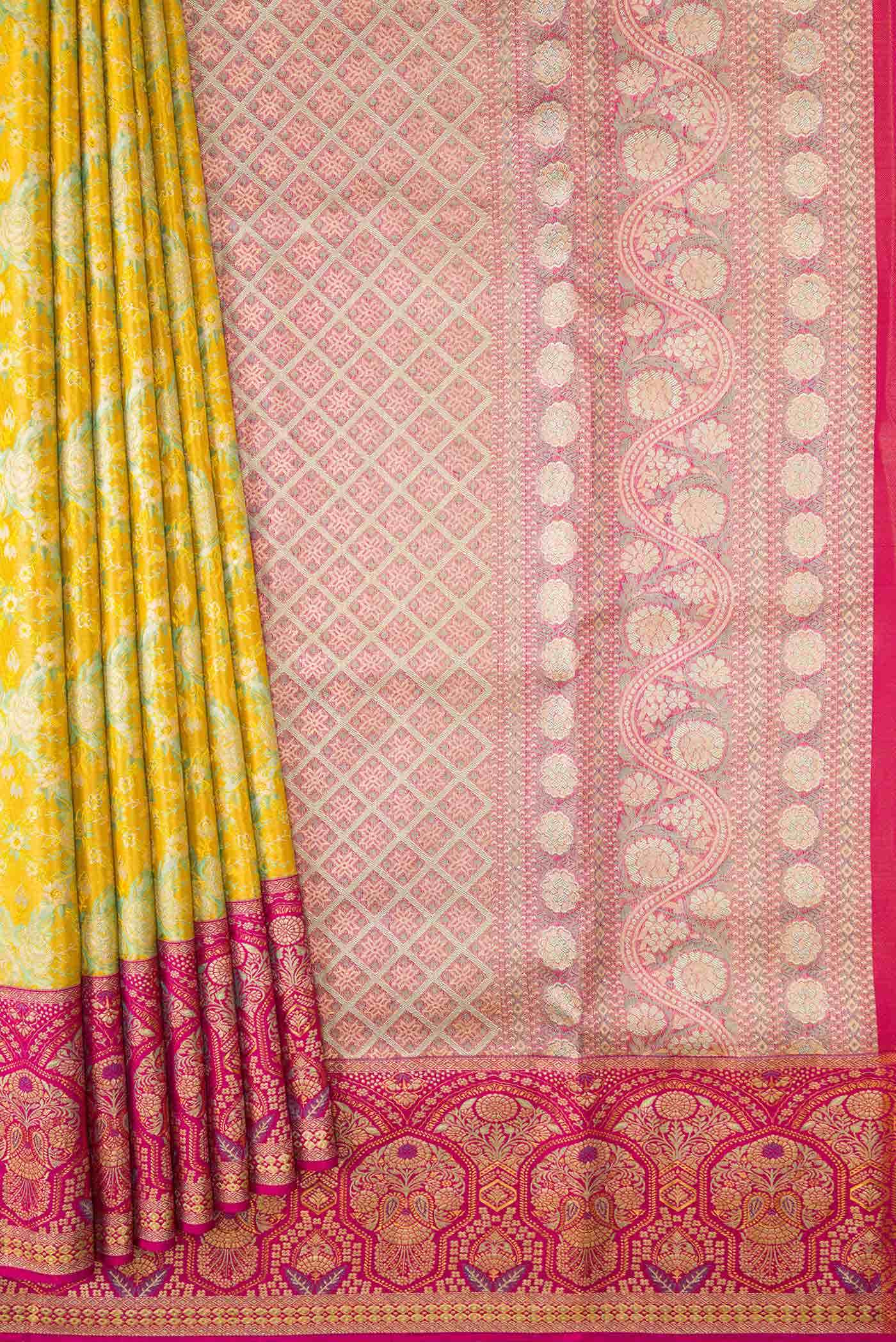 Yellow Dual Tone Kanchipuram Tissue Silk Saree - Image 2