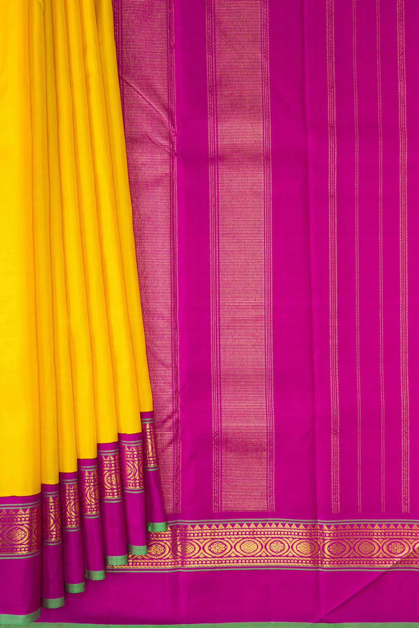 Pure Silk Pure Zari Yellow Kanjivaram Saree - Image 4