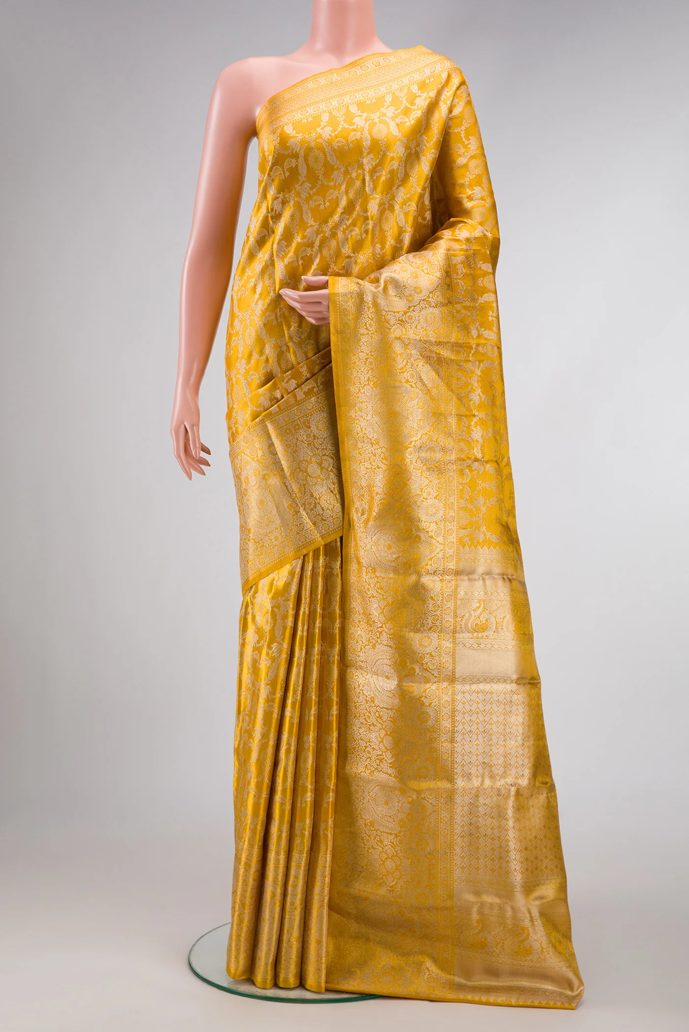 Yellow Dual Tone Kanjivaram Tissue Silk Saree