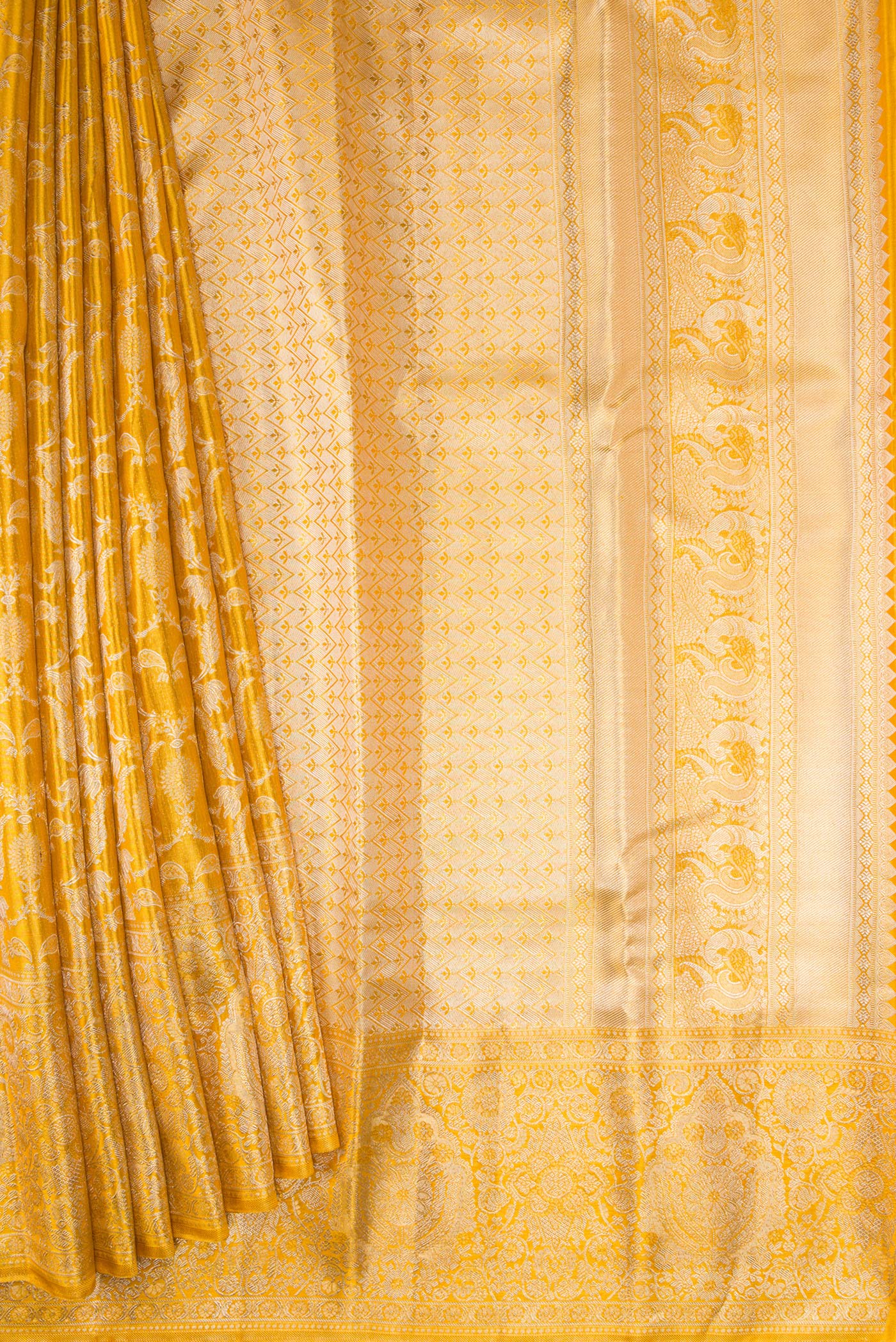Yellow Dual Tone Kanjivaram Tissue Silk Saree - Image 4