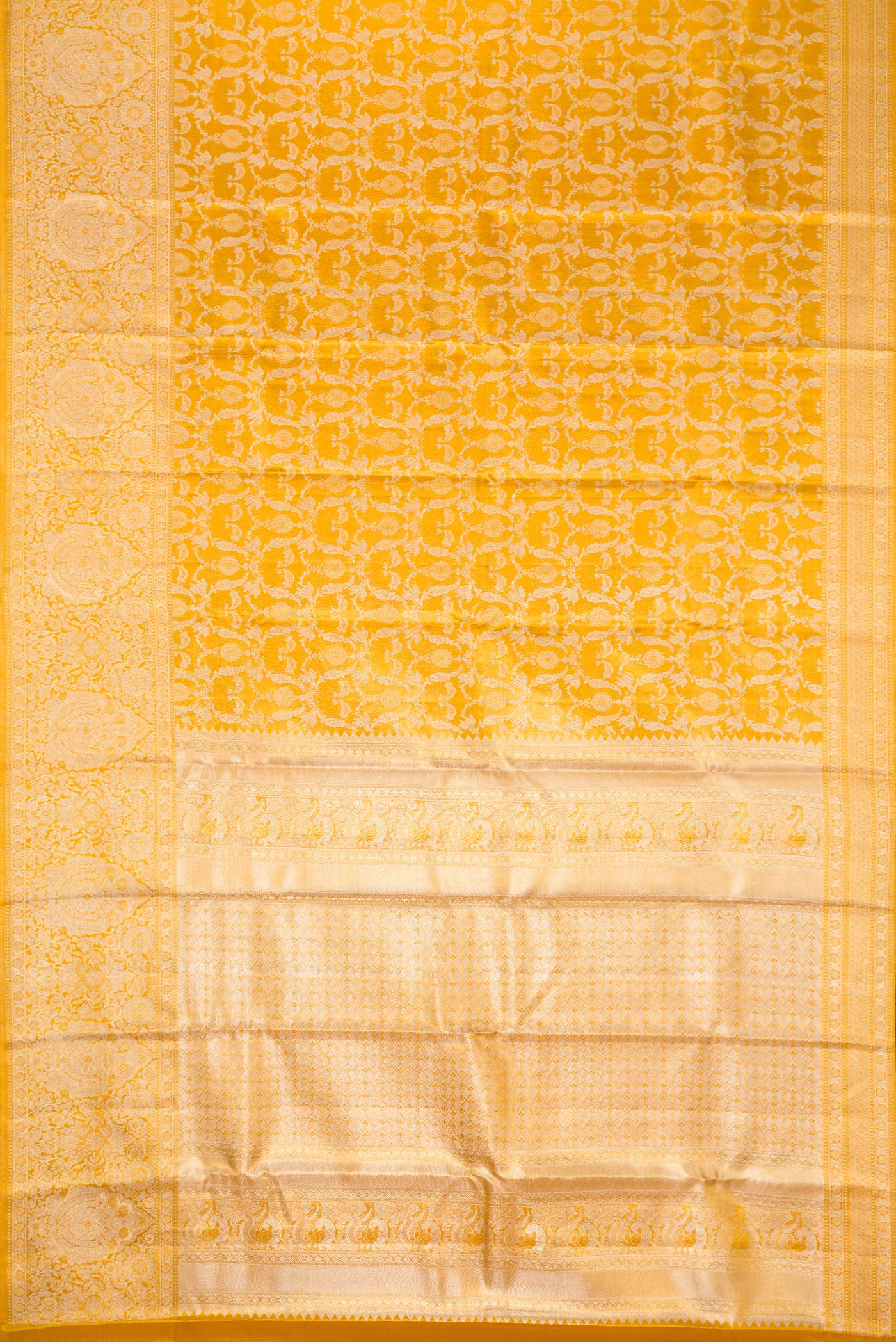 Yellow Dual Tone Kanjivaram Tissue Silk Saree - Image 6
