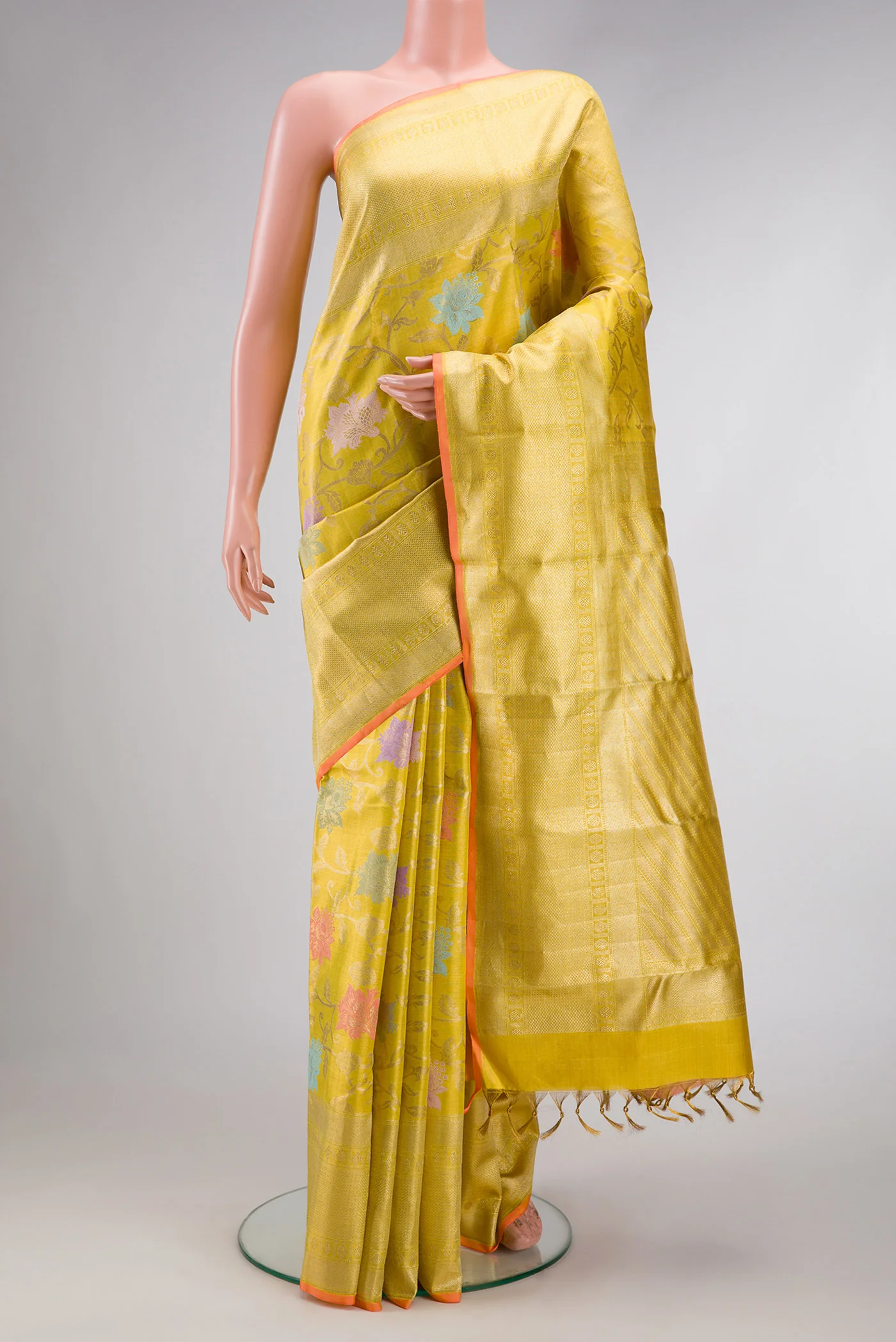 Yellow Dual Tone Kanjivaram Tissue Silk Saree