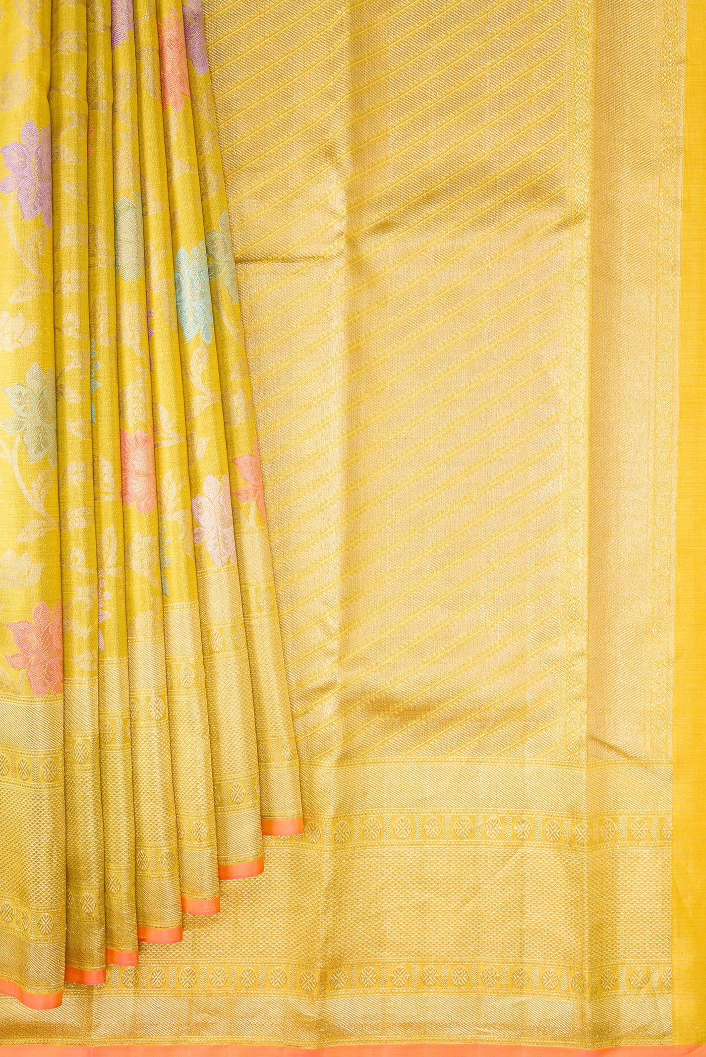 Yellow Dual Tone Kanjivaram Tissue Silk Saree - Image 4